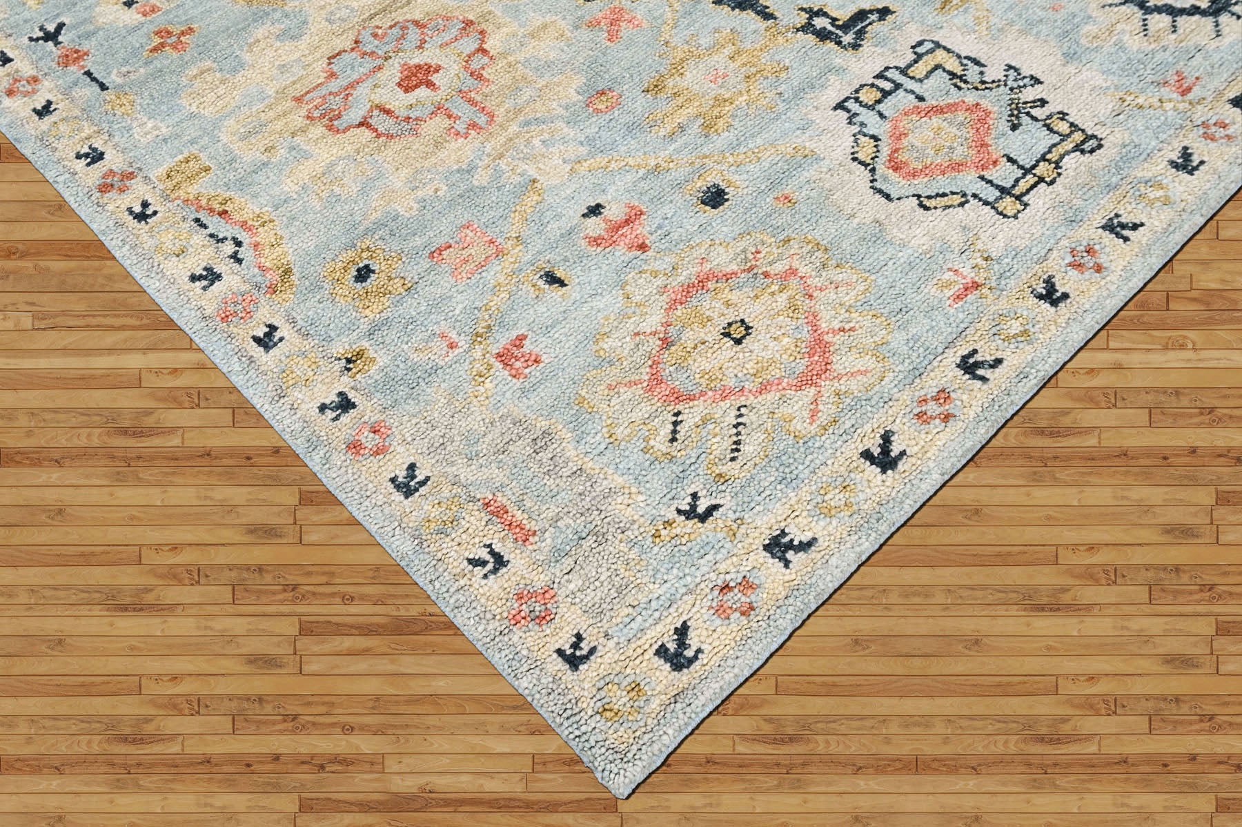 Aqua, Beige 8'1''x9'11'' Oushak Transitional Hand Knotted Wool Oriental Area Rug