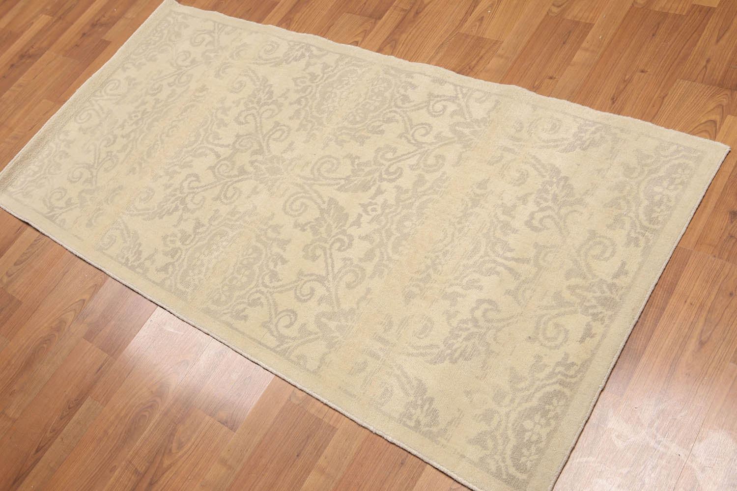 Runner Beige, Tan, Tone on Tone Color Hand Knotted Floral 100% Wool Transitional Oriental Rug