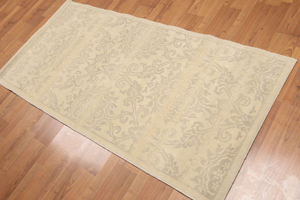 Runner Beige, Tan, Tone on Tone Color Hand Knotted Floral 100% Wool Transitional Oriental Rug