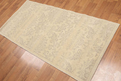 Runner Beige, Tan, Tone on Tone Color Hand Knotted Floral 100% Wool Transitional Oriental Rug