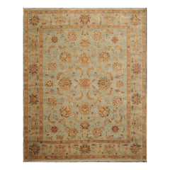 8x10 Aqua, Tan, Rust Color Hand Knotted All-Over 100% Wool Traditional-Persian/Oriental Oriental Rug