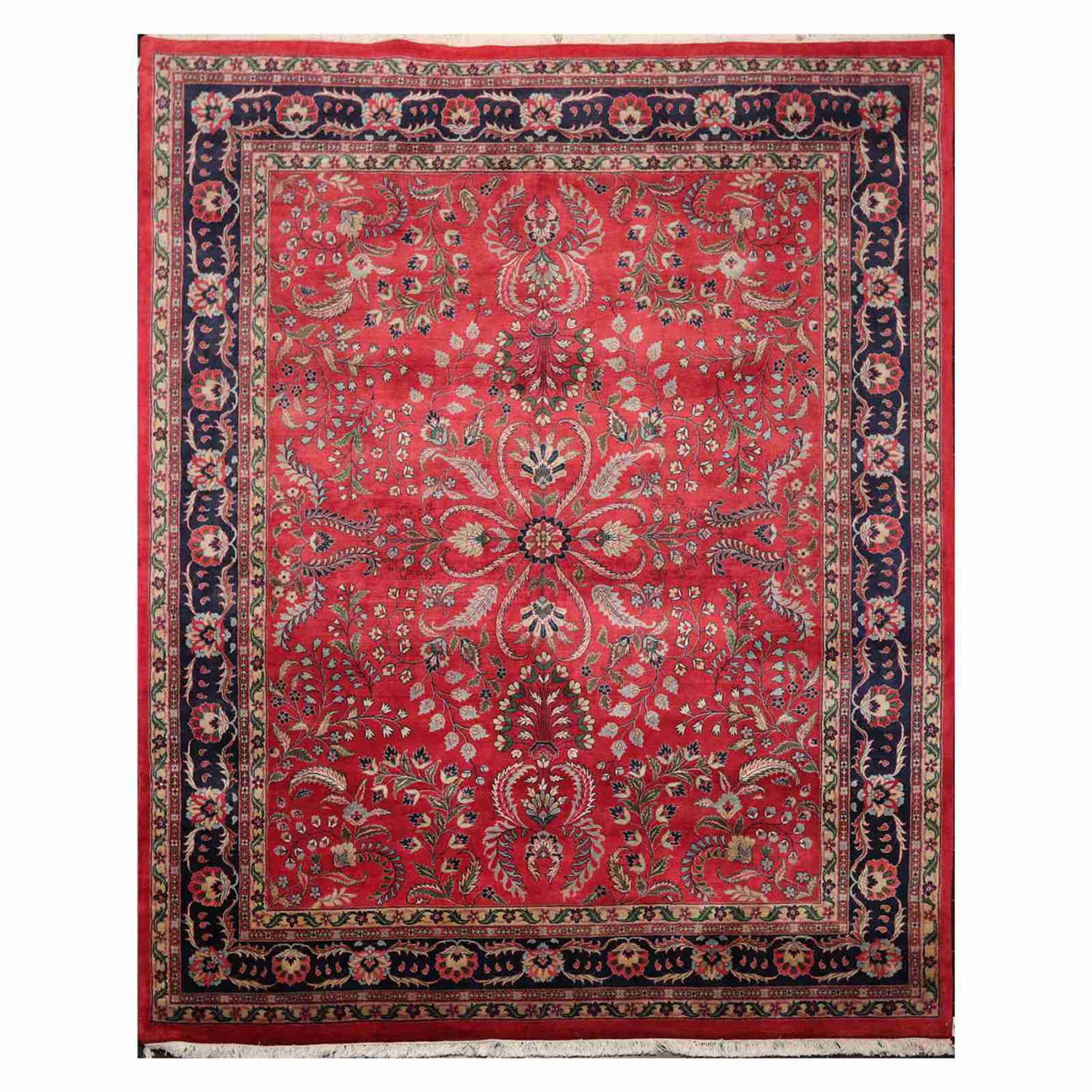 8x10 Rose, Navy, Green Color Hand Knotted All-Over 100% Wool Traditional-Persian/Oriental Oriental Rug
