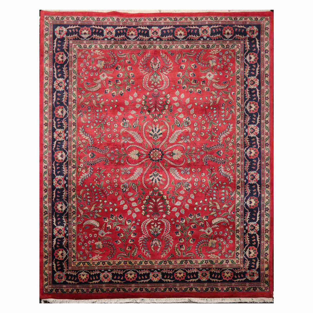 8x10 Rose, Navy, Green Color Hand Knotted All-Over 100% Wool Traditional-Persian/Oriental Oriental Rug