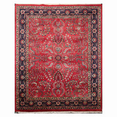8x10 Rose, Navy, Green Color Hand Knotted All-Over 100% Wool Traditional-Persian/Oriental Oriental Rug
