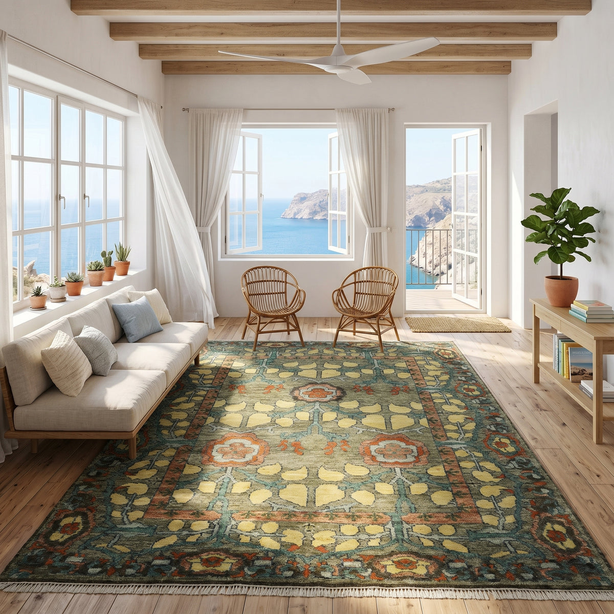 LoomBloom Multi Size Moss Hand Knotted Wool Arts and Crafts Stained Glass Oushak Oriental Area Rug