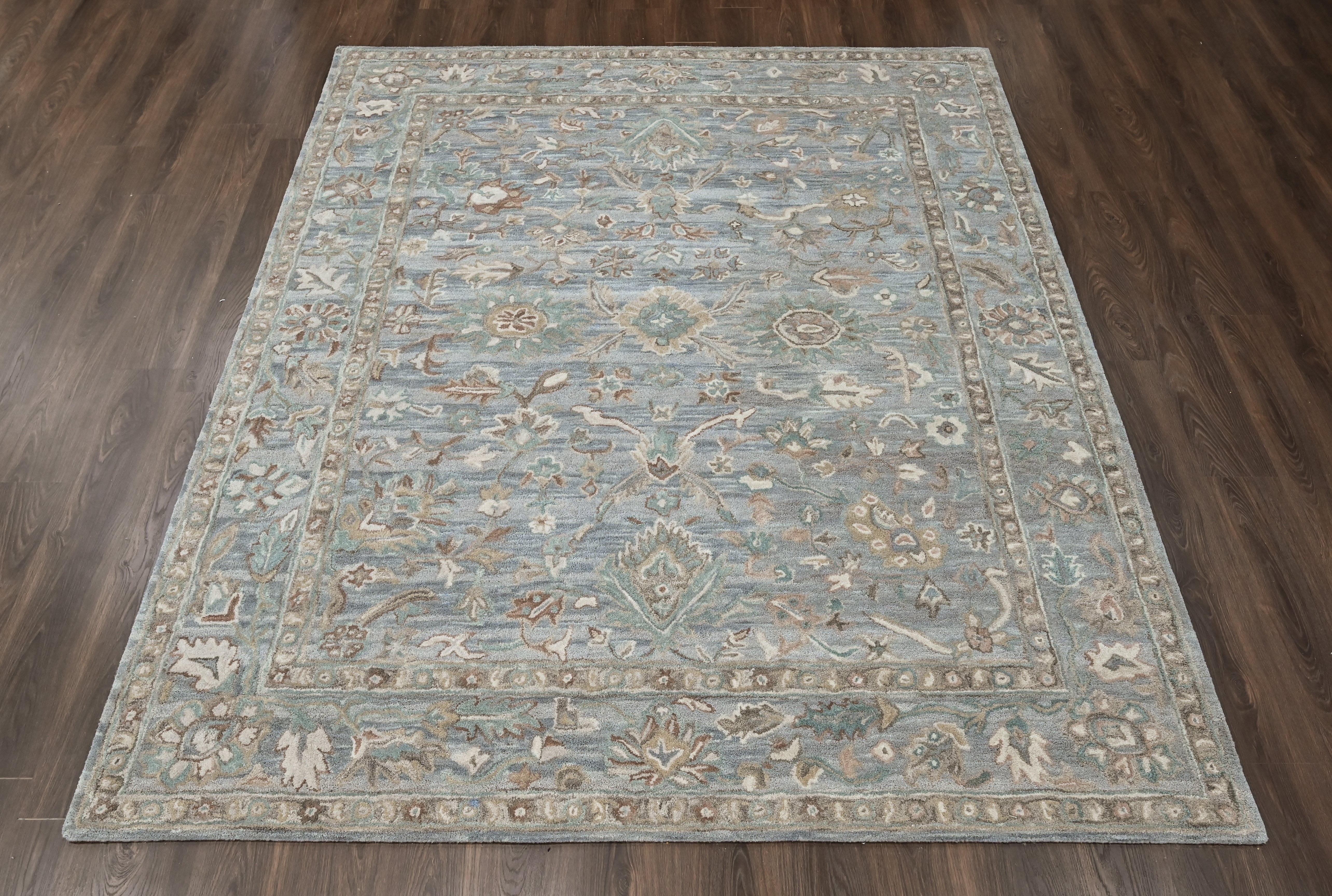 loomBloom Sky Blue Multi Size Hand Tufted Wool Floral Modern & Contemporary Oriental Area Rug