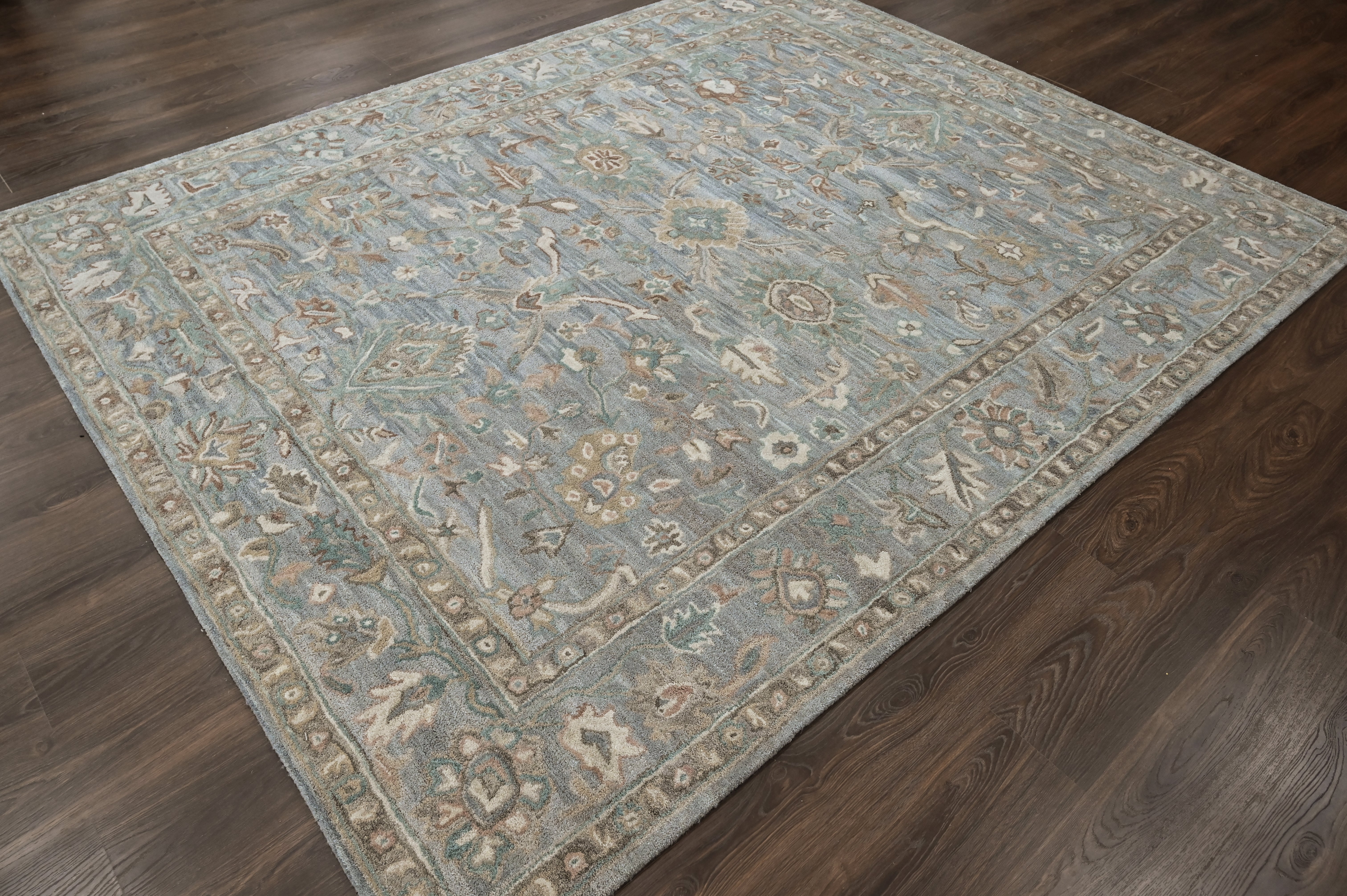 loomBloom Sky Blue Multi Size Hand Tufted Wool Floral Modern & Contemporary Oriental Area Rug