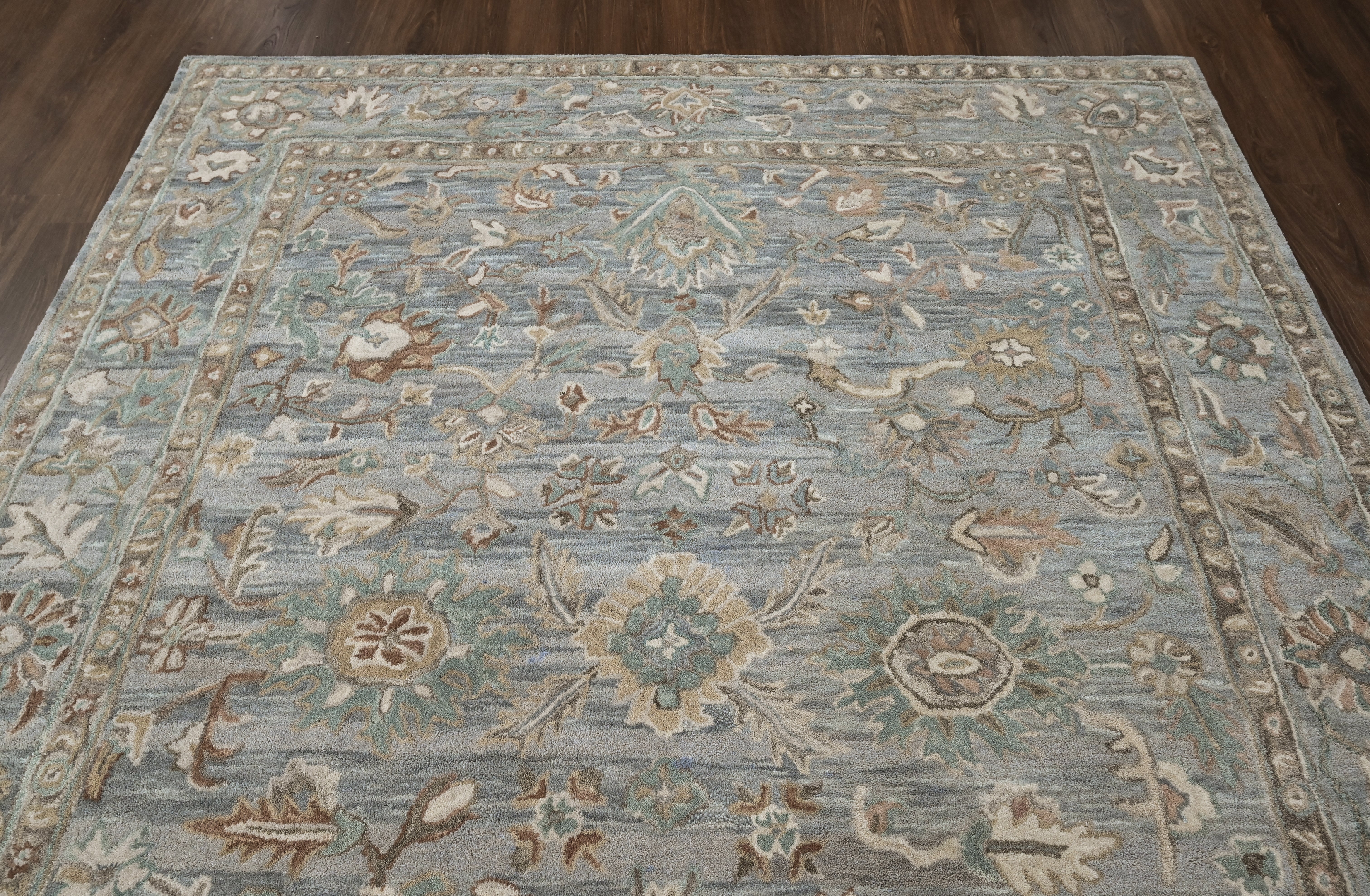 loomBloom Sky Blue Multi Size Hand Tufted Wool Floral Modern & Contemporary Oriental Area Rug