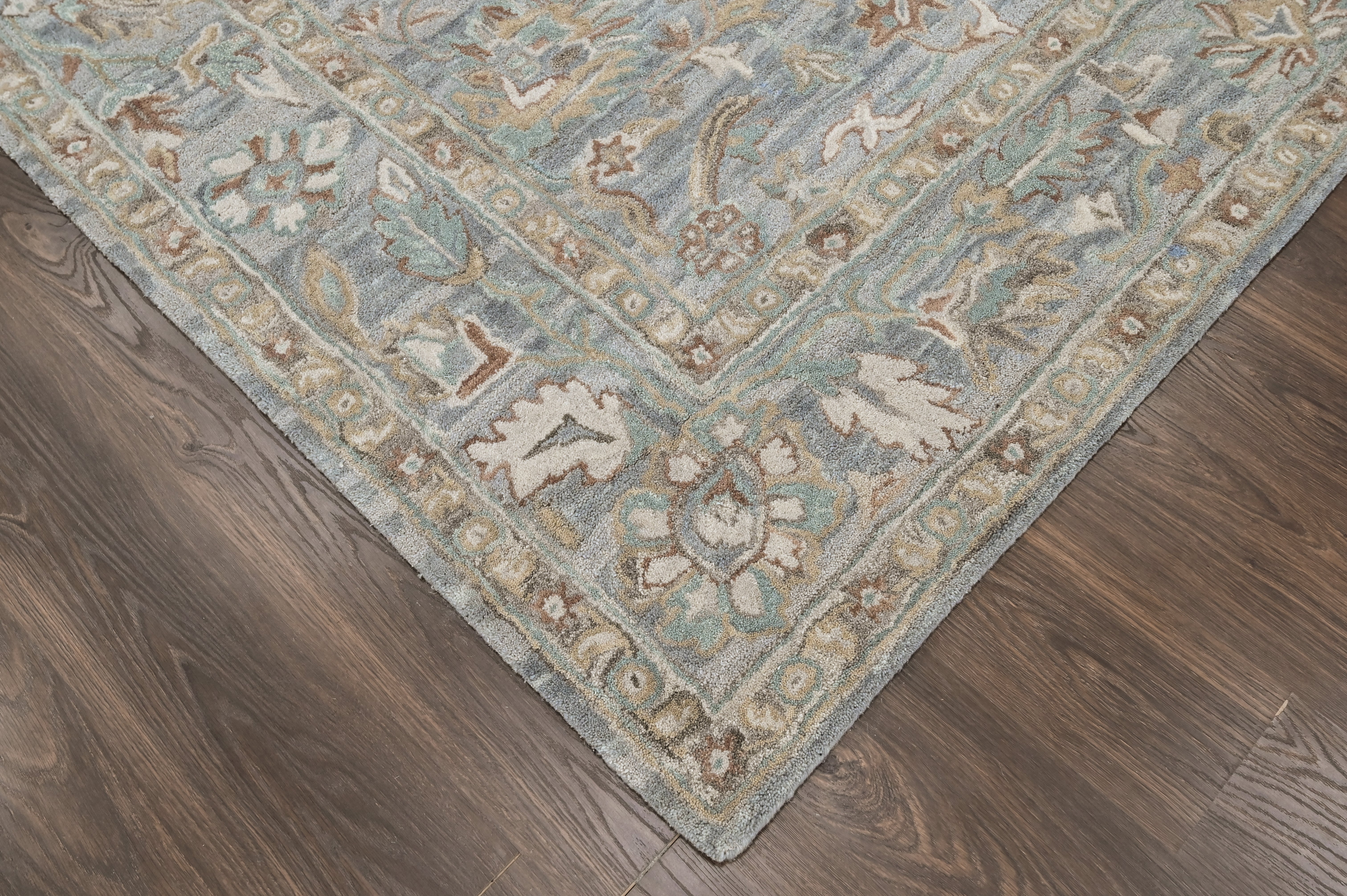 loomBloom Sky Blue Multi Size Hand Tufted Wool Floral Modern & Contemporary Oriental Area Rug