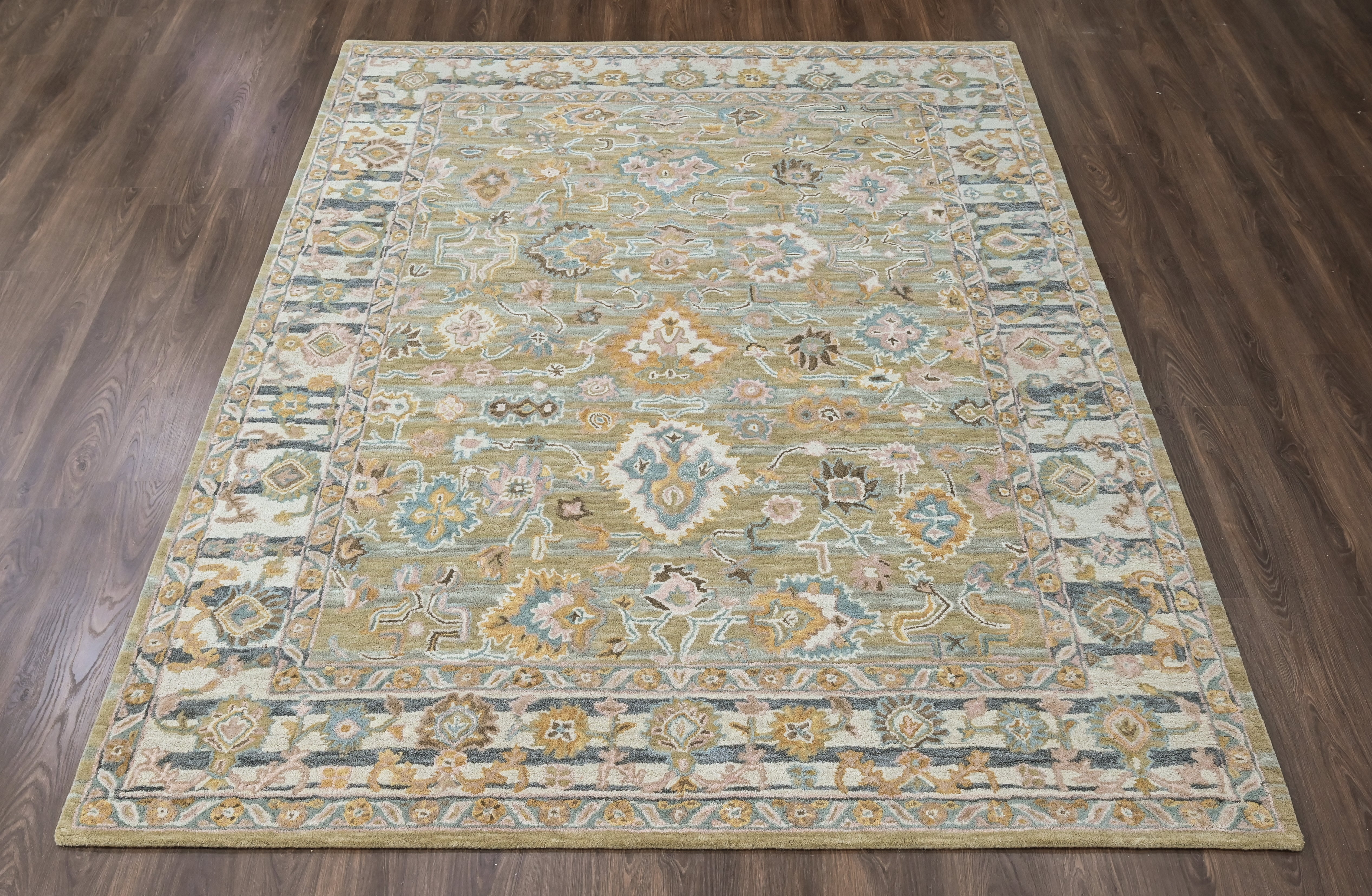 loomBloom Olive Green 8'x10' Hand Tufted Wool Floral Modern & Contemporary Oriental Area Rug