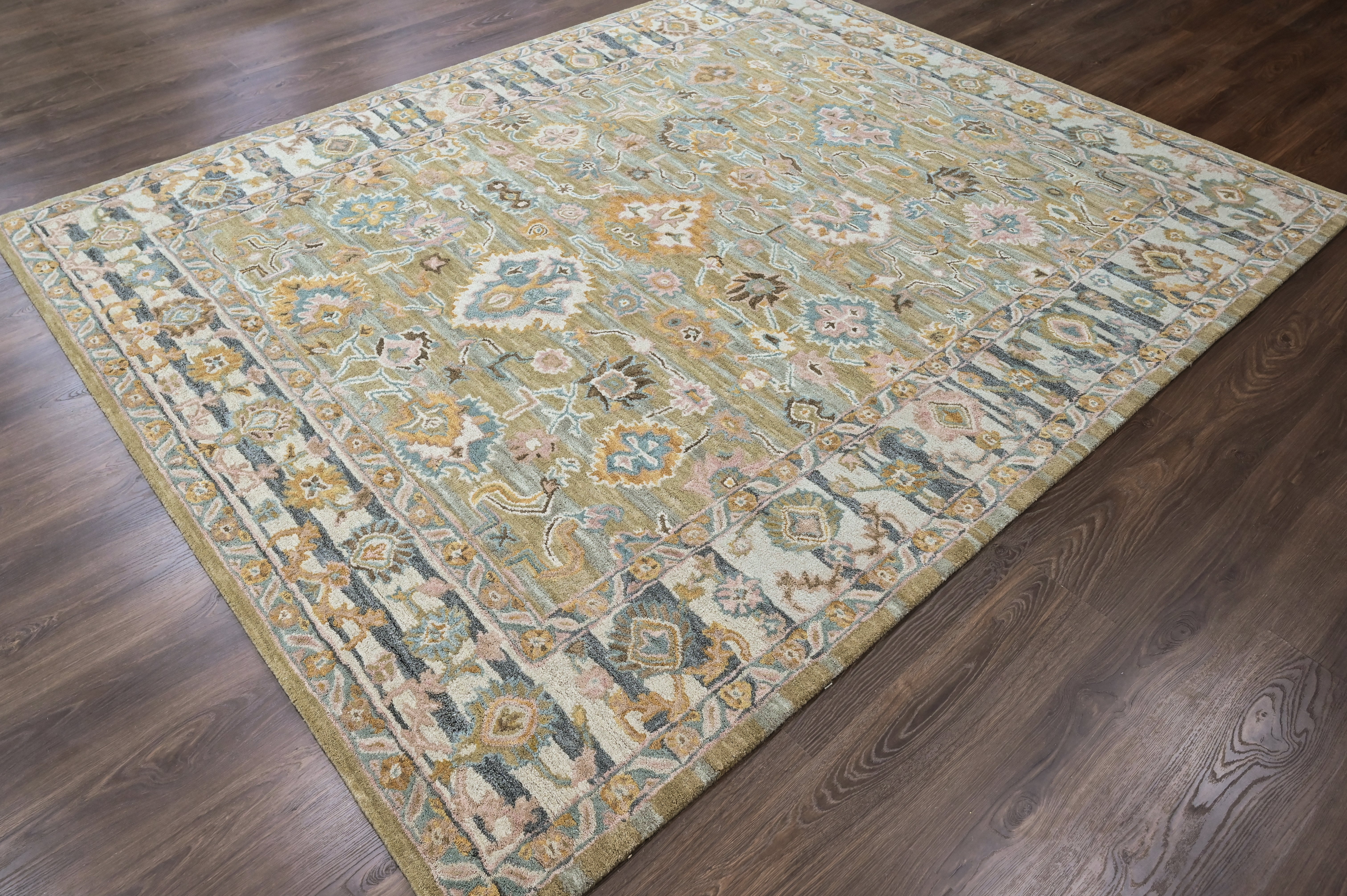 loomBloom Olive Green 8'x10' Hand Tufted Wool Floral Modern & Contemporary Oriental Area Rug