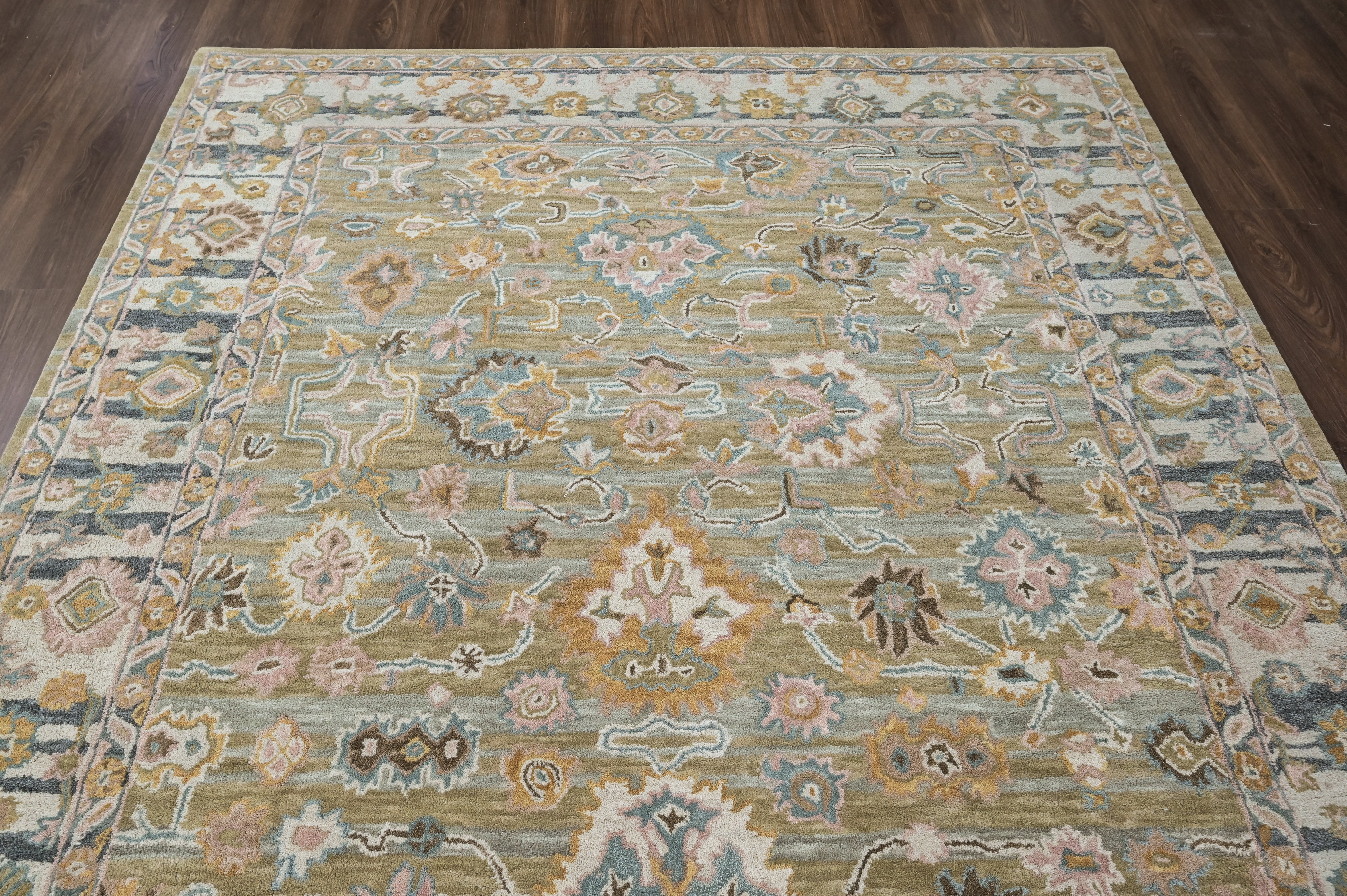 loomBloom Olive Green 8'x10' Hand Tufted Wool Floral Modern & Contemporary Oriental Area Rug