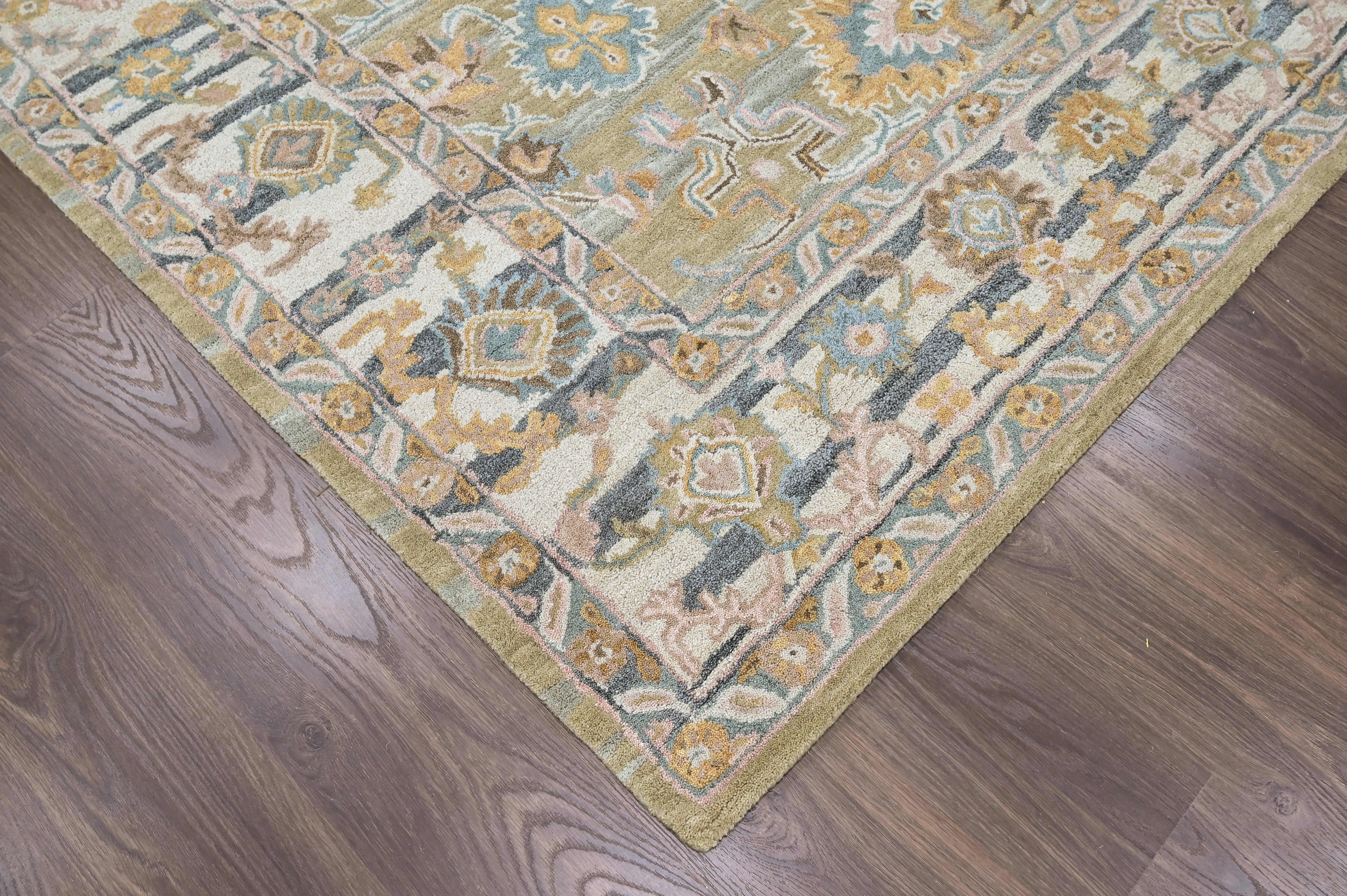 loomBloom Olive Green 8'x10' Hand Tufted Wool Floral Modern & Contemporary Oriental Area Rug