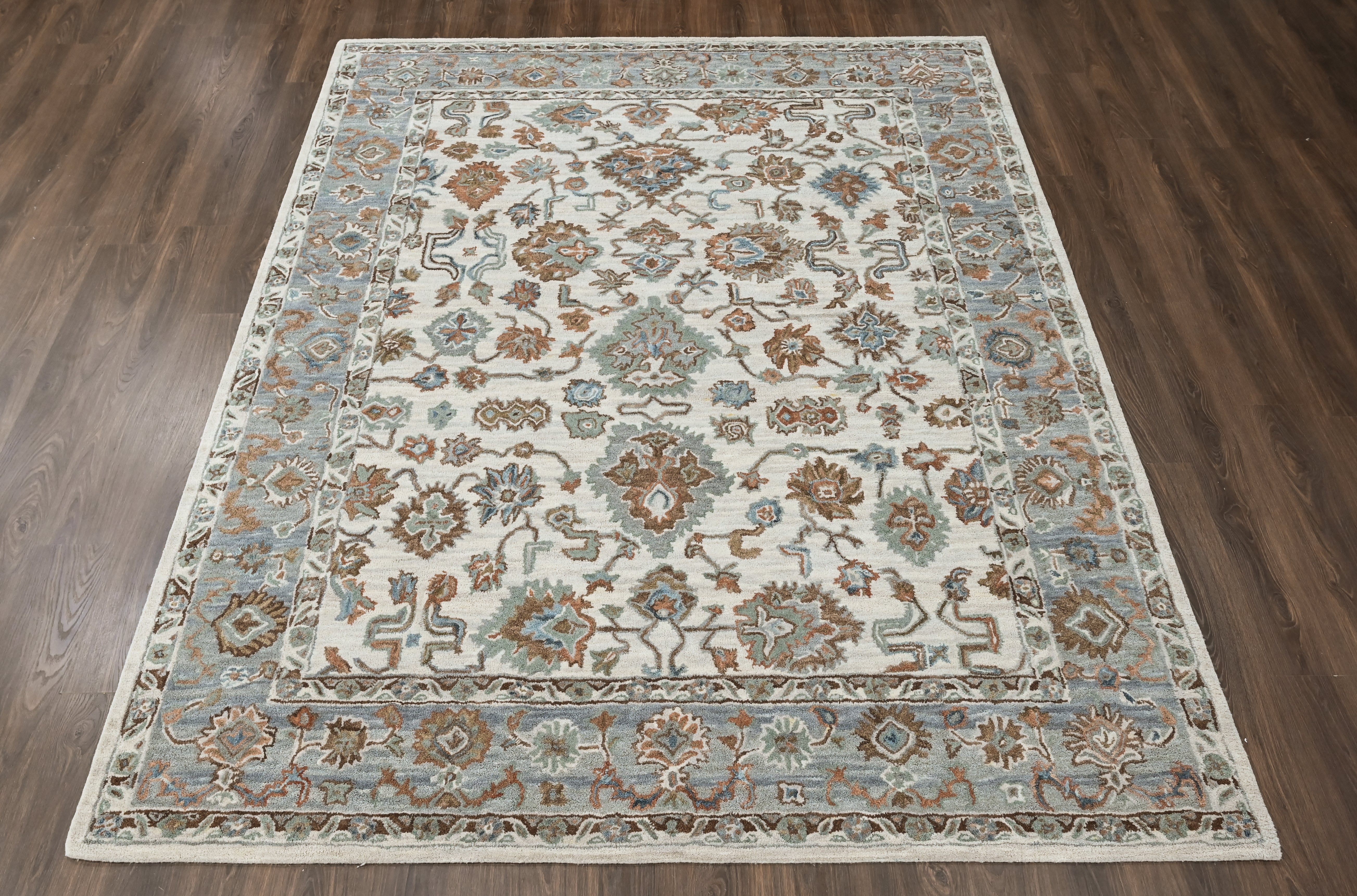 loomBloom Beige Multi Size Hand Tufted Wool Floral Modern & Contemporary Oriental Area Rug