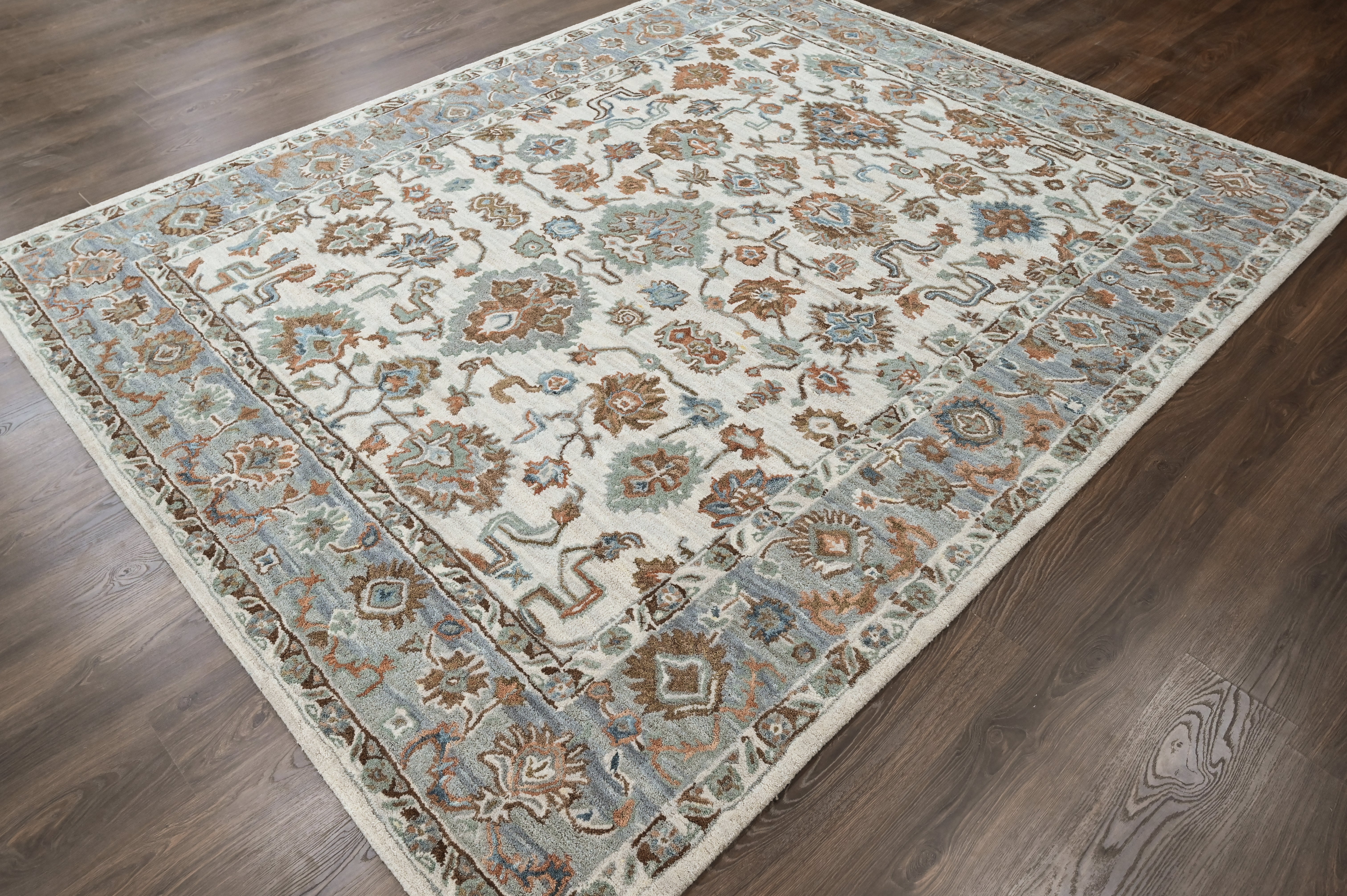 loomBloom Beige Multi Size Hand Tufted Wool Floral Modern & Contemporary Oriental Area Rug
