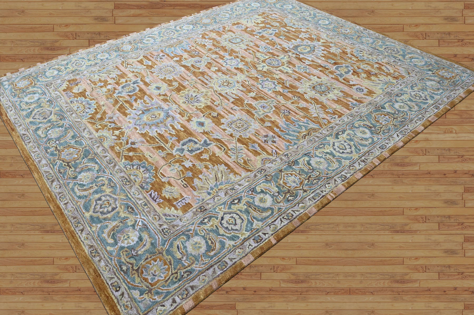 Multi Size Burnt Orange Light Yellow Turquoise Color Hand Tufted Handmade Wool Modern & Contemporary Oriental Rug