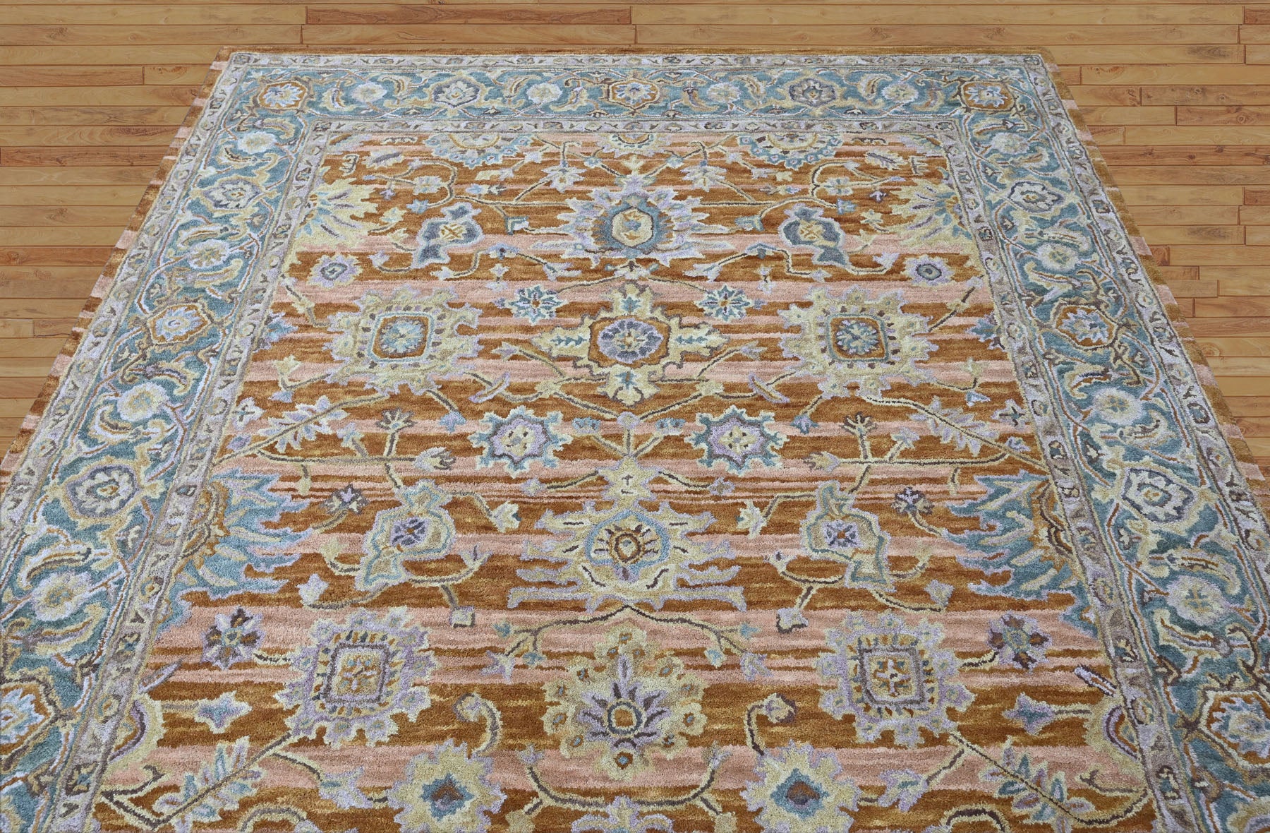 Multi Size Burnt Orange Light Yellow Turquoise Color Hand Tufted Handmade Wool Modern & Contemporary Oriental Rug