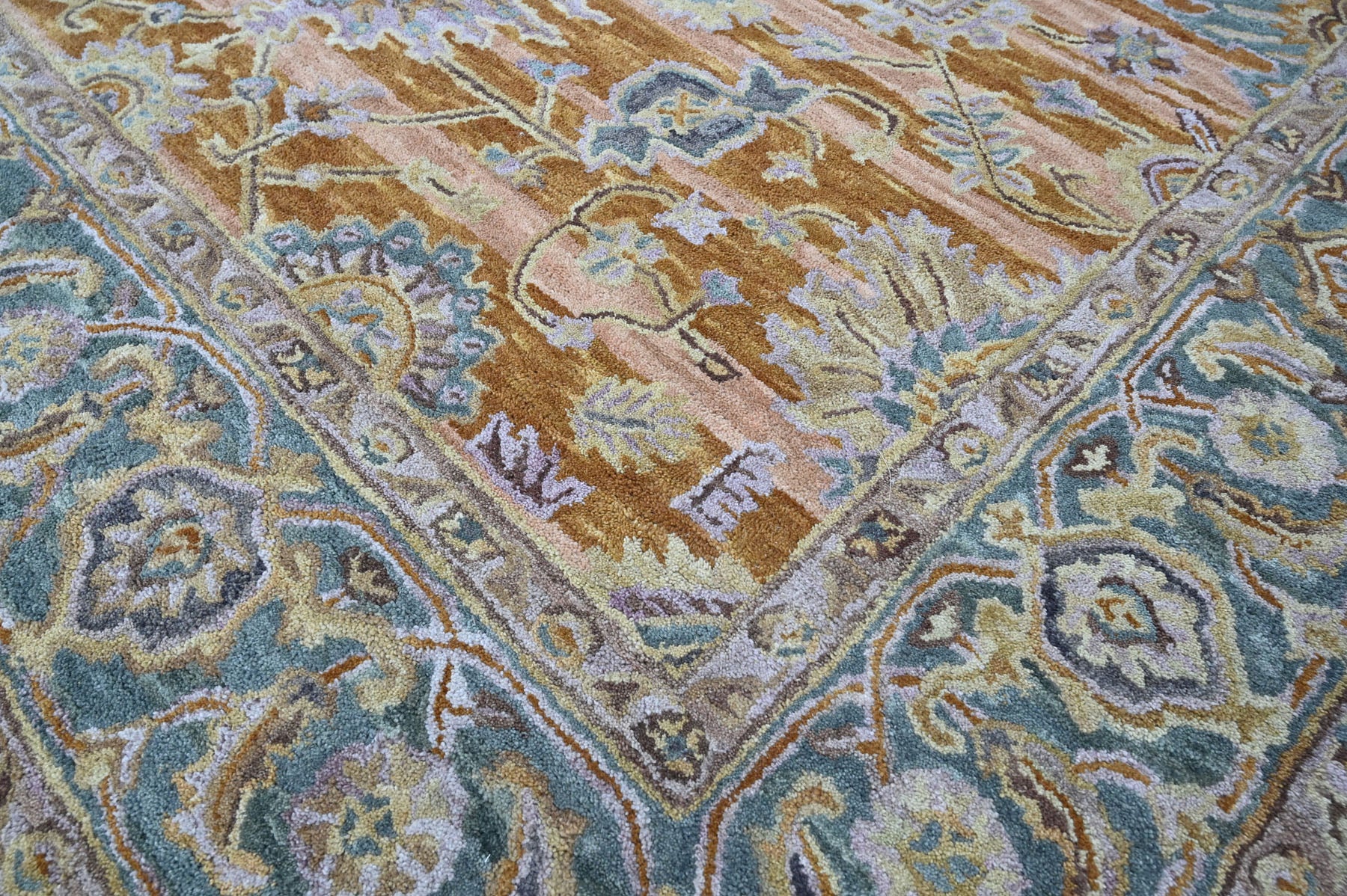 Multi Size Burnt Orange Light Yellow Turquoise Color Hand Tufted Handmade Wool Modern & Contemporary Oriental Rug