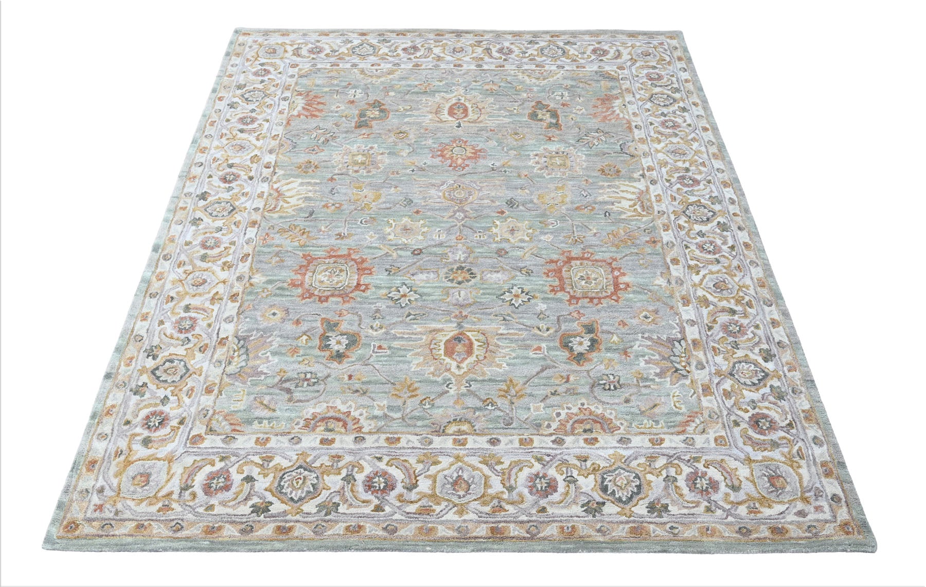 Multi Size Mint Green Gray Burnt Orange Color Hand Tufted Handmade Wool Modern & Contemporary Oriental Rug