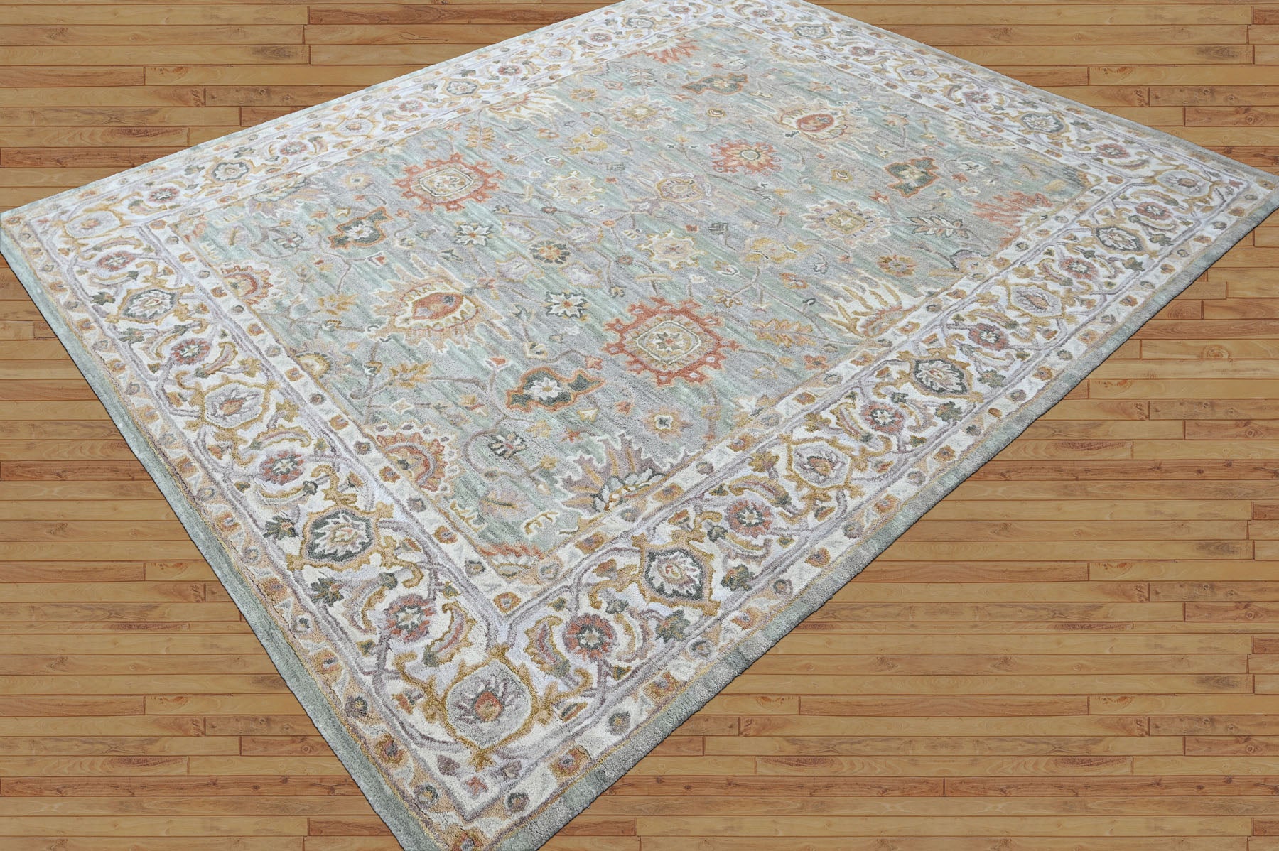 Multi Size Mint Green Gray Burnt Orange Color Hand Tufted Handmade Wool Modern & Contemporary Oriental Rug