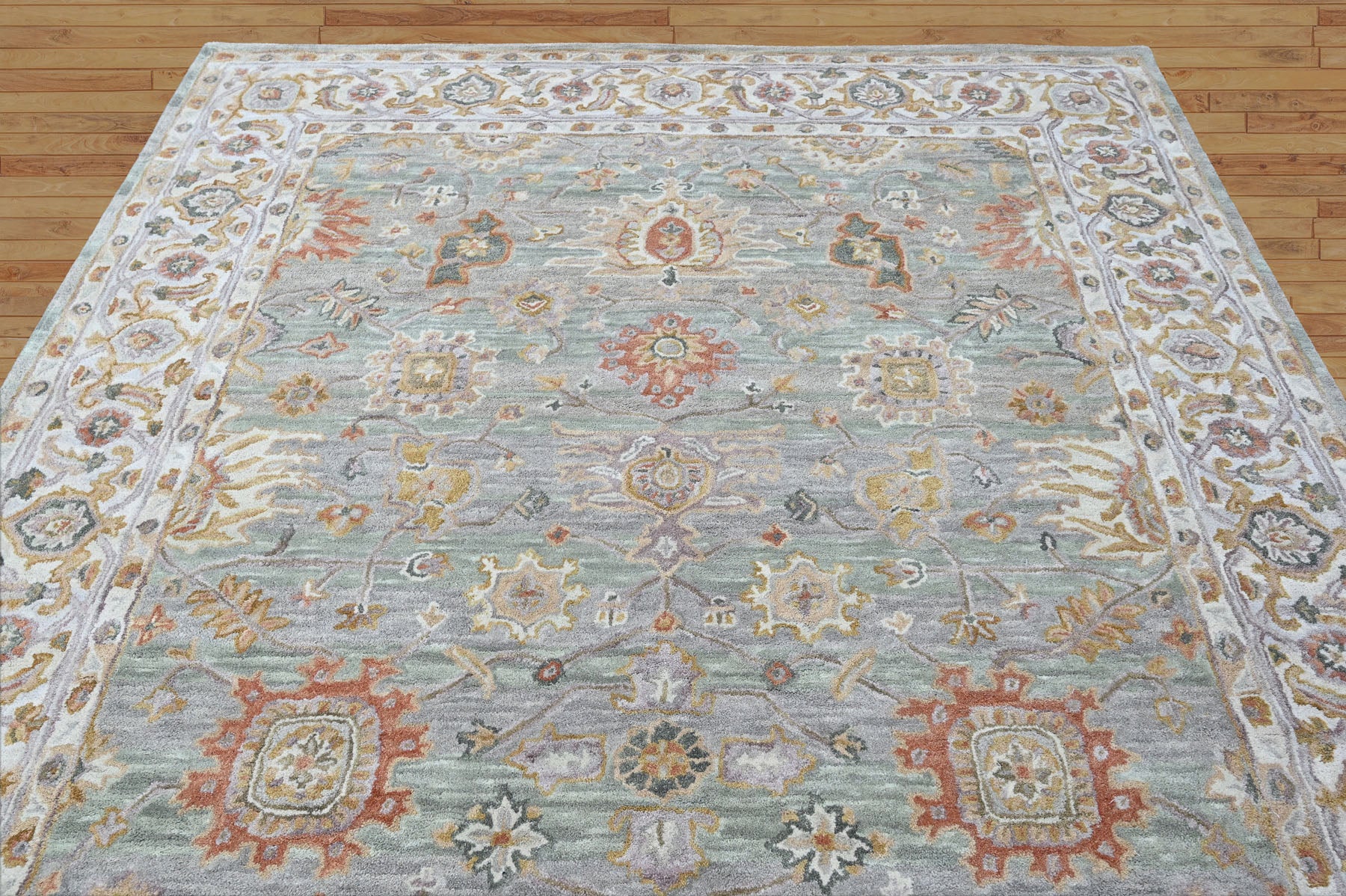 Multi Size Mint Green Gray Burnt Orange Color Hand Tufted Handmade Wool Modern & Contemporary Oriental Rug
