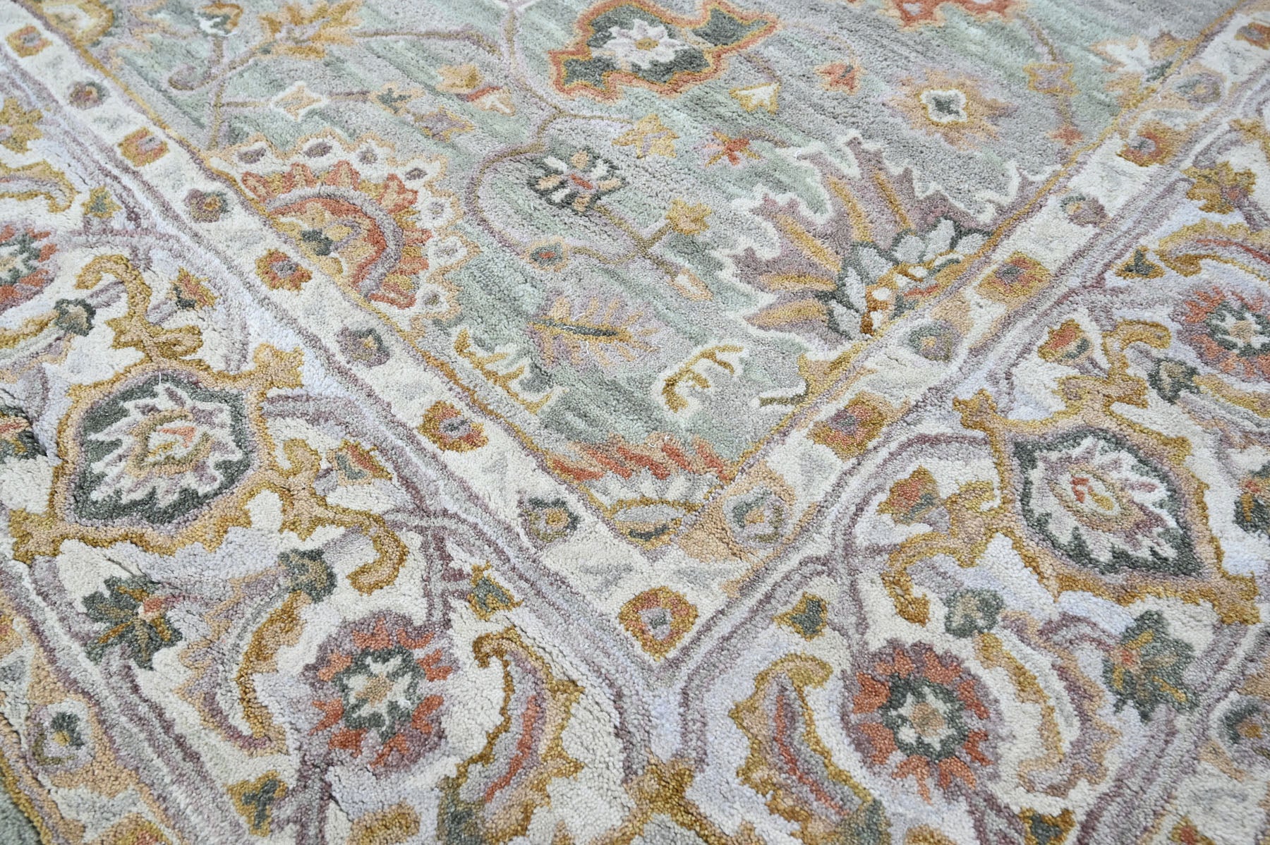 Multi Size Mint Green Gray Burnt Orange Color Hand Tufted Handmade Wool Modern & Contemporary Oriental Rug