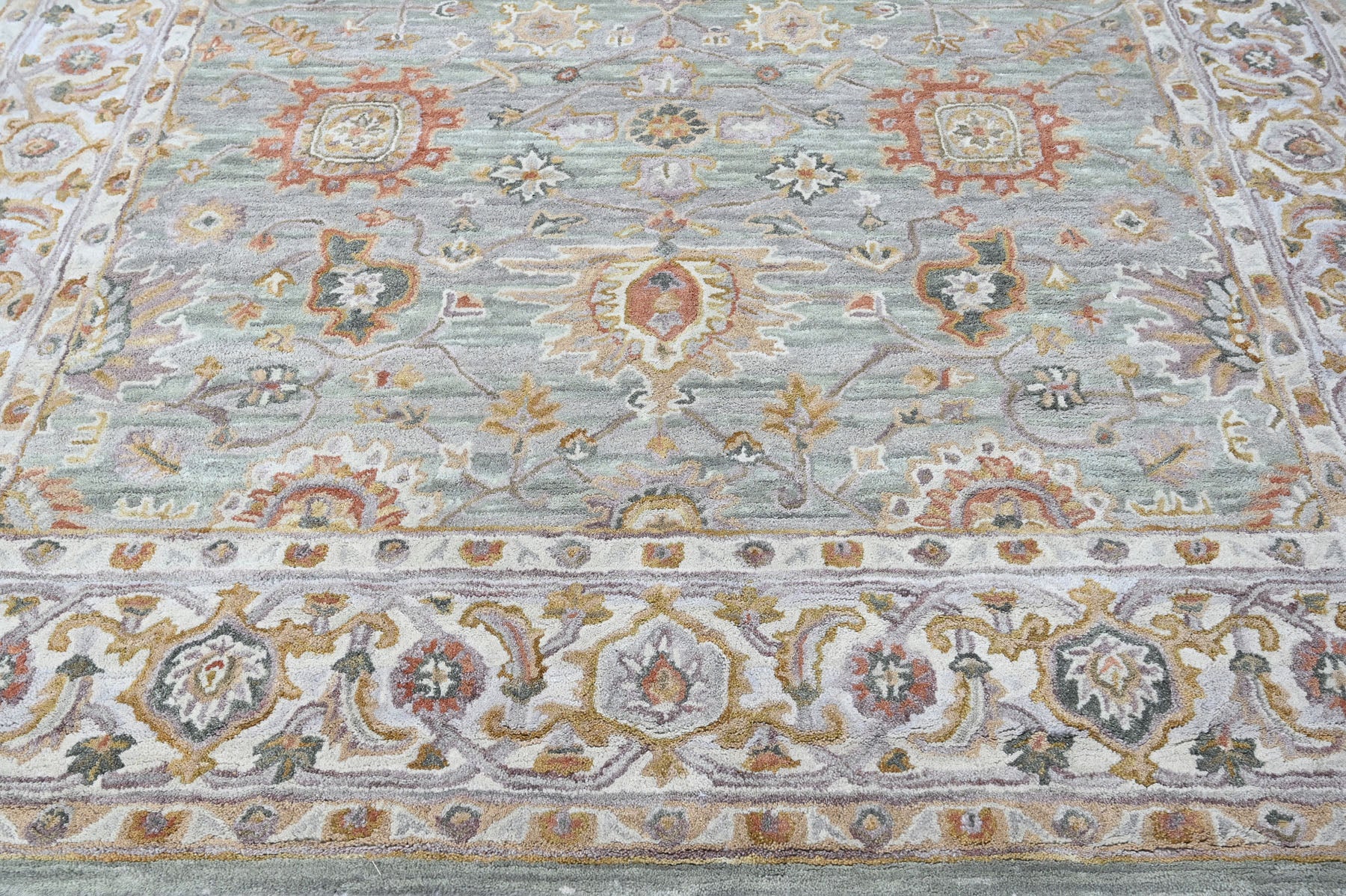 Multi Size Mint Green Gray Burnt Orange Color Hand Tufted Handmade Wool Modern & Contemporary Oriental Rug