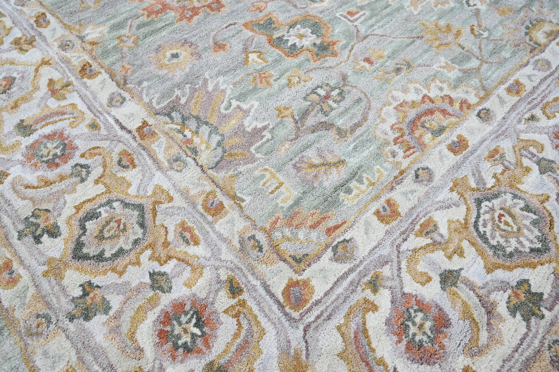 Multi Size Mint Green Gray Burnt Orange Color Hand Tufted Handmade Wool Modern & Contemporary Oriental Rug