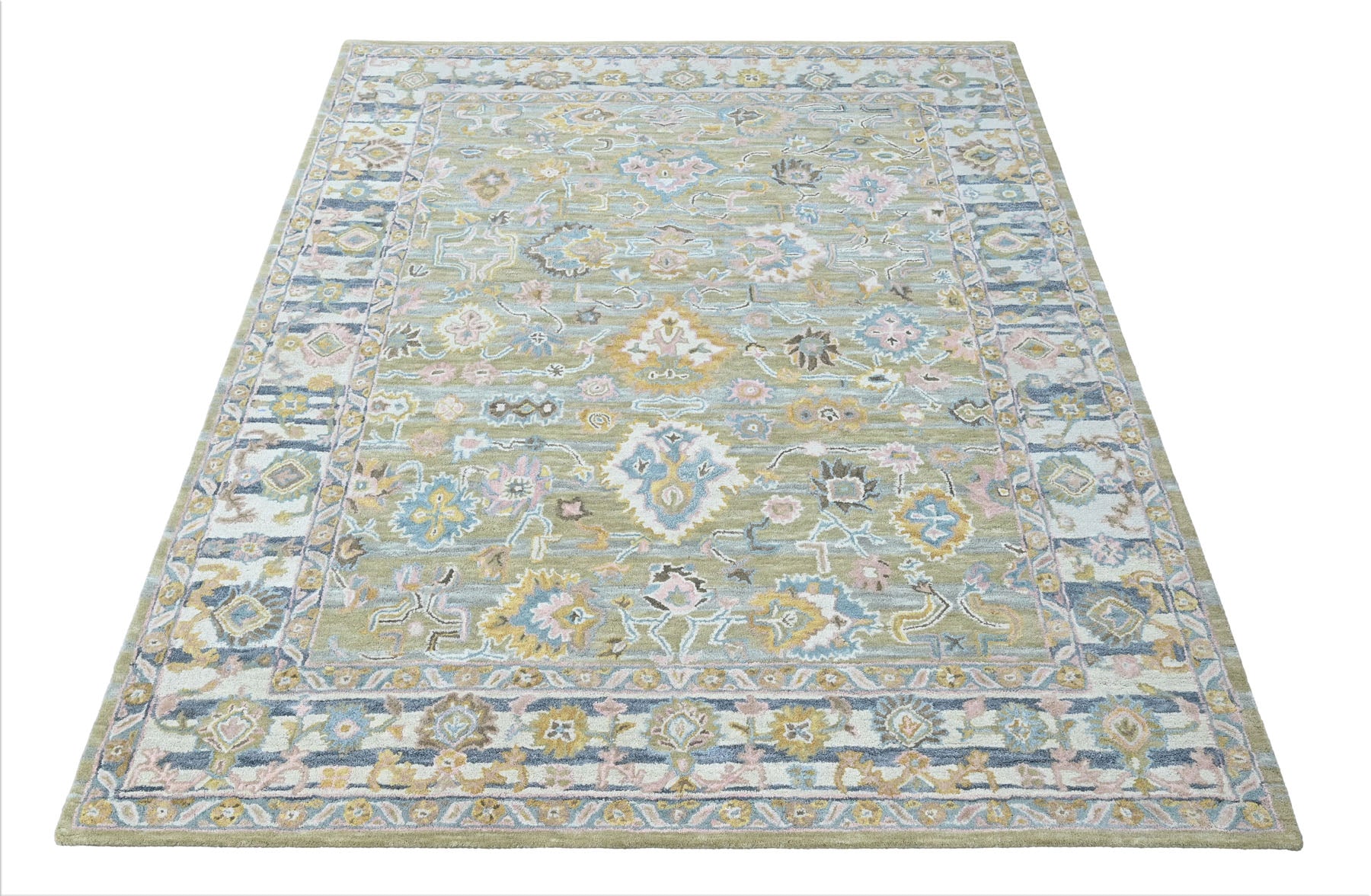 Multi Size Olive Green Aqua Burnt Orange Color Hand Tufted Handmade Wool Modern & Contemporary Oriental Rug