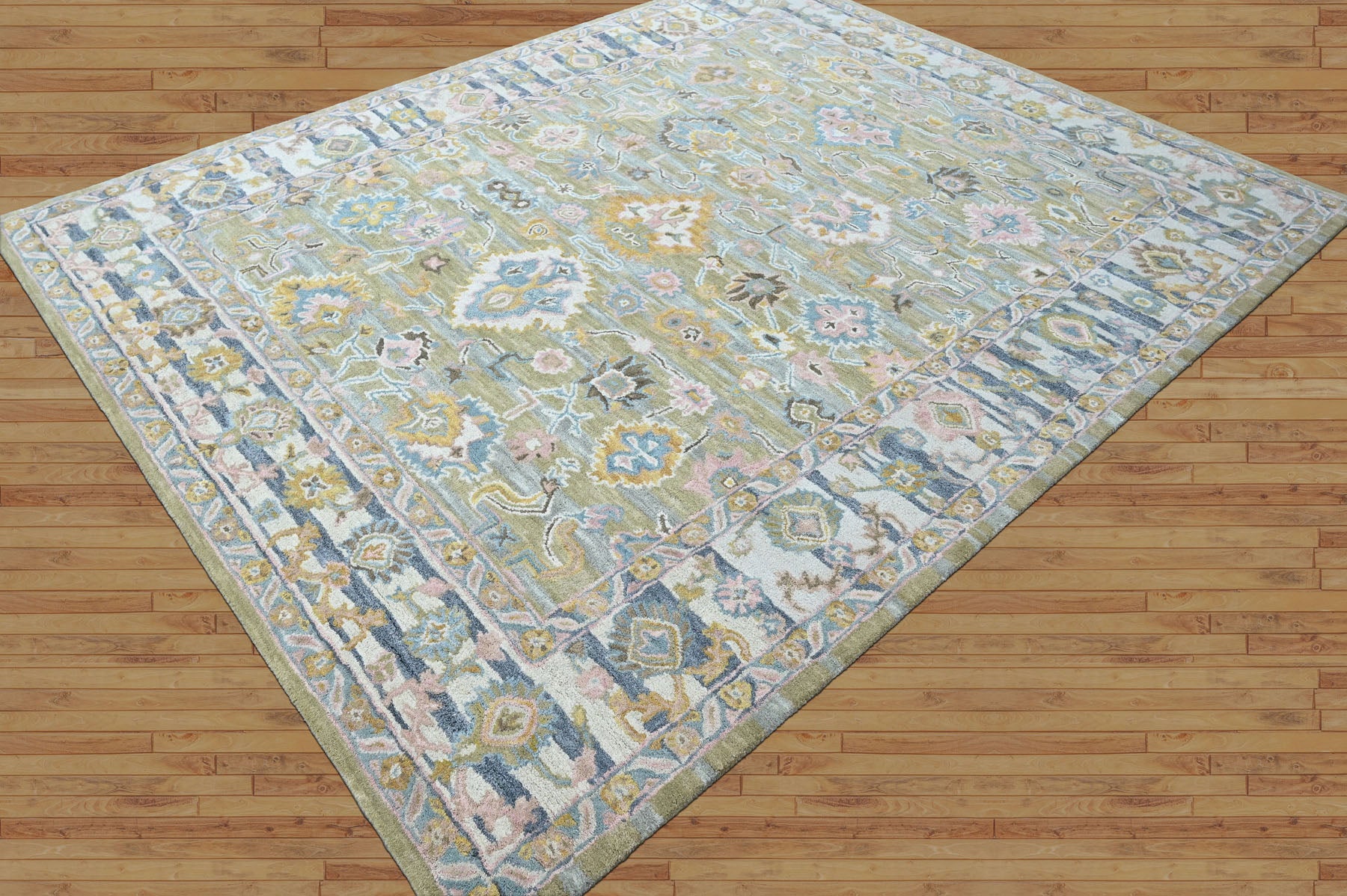 Multi Size Olive Green Aqua Burnt Orange Color Hand Tufted Handmade Wool Modern & Contemporary Oriental Rug