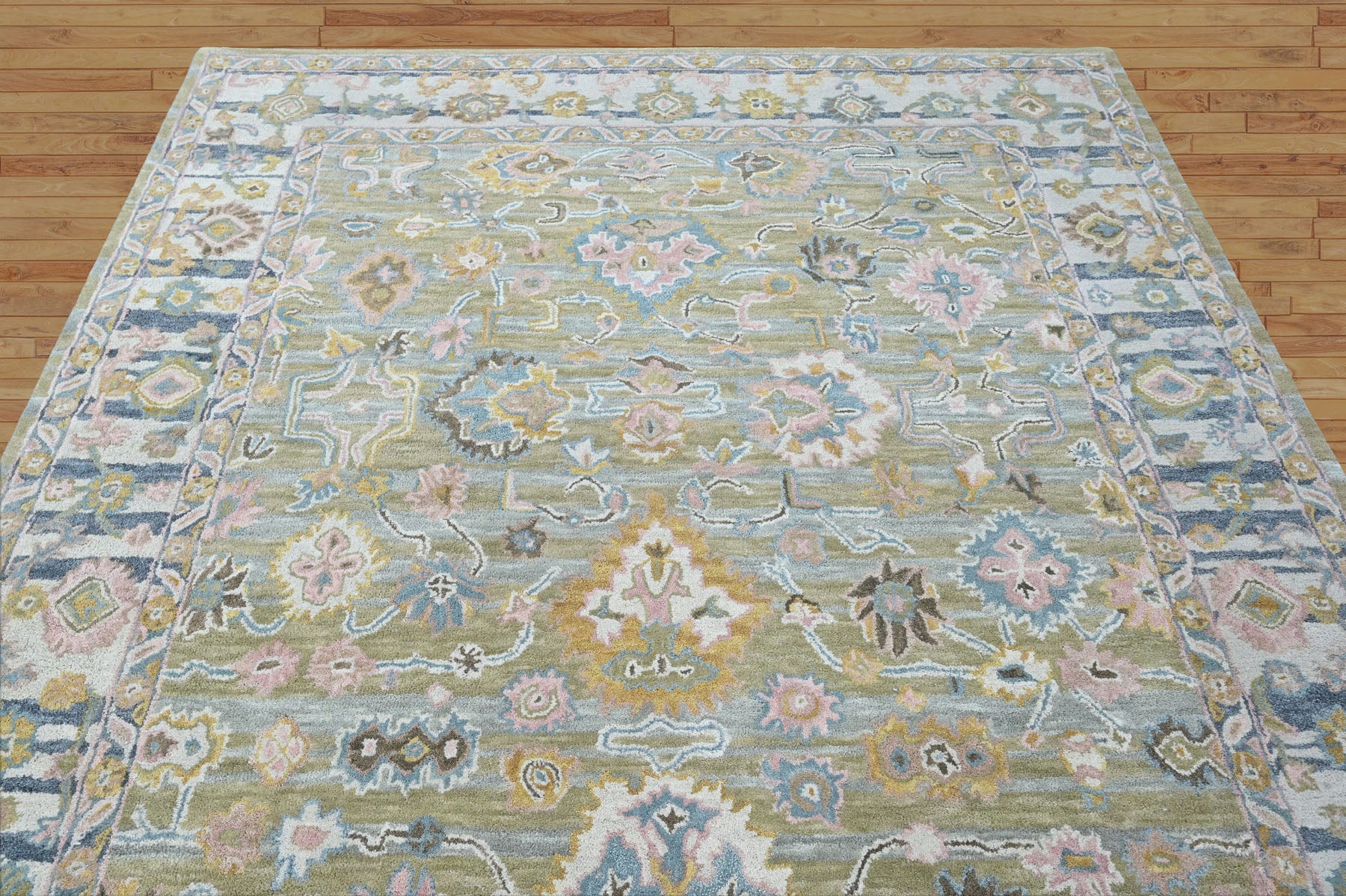 Multi Size Olive Green Aqua Burnt Orange Color Hand Tufted Handmade Wool Modern & Contemporary Oriental Rug