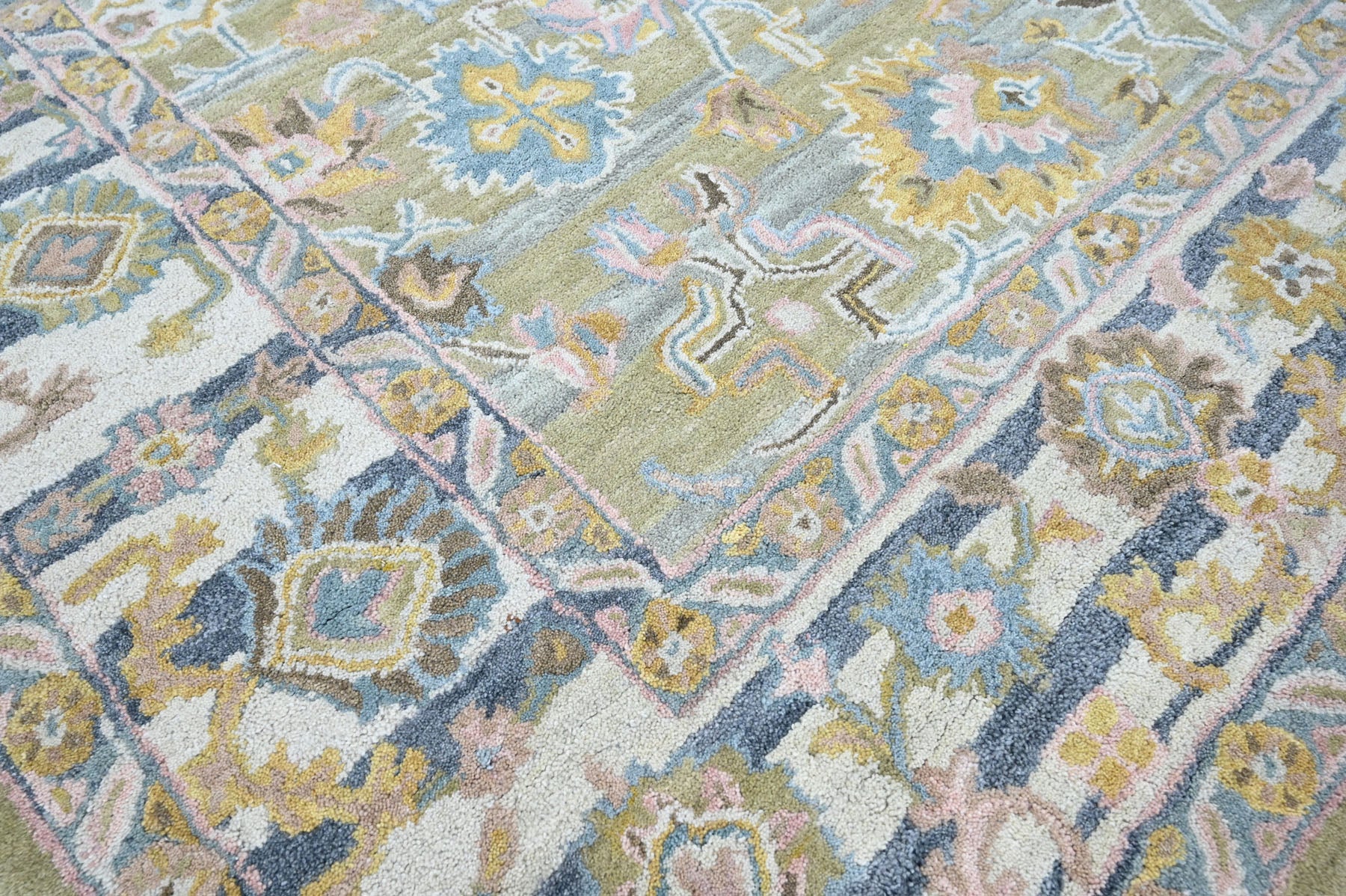 Multi Size Olive Green Aqua Burnt Orange Color Hand Tufted Handmade Wool Modern & Contemporary Oriental Rug