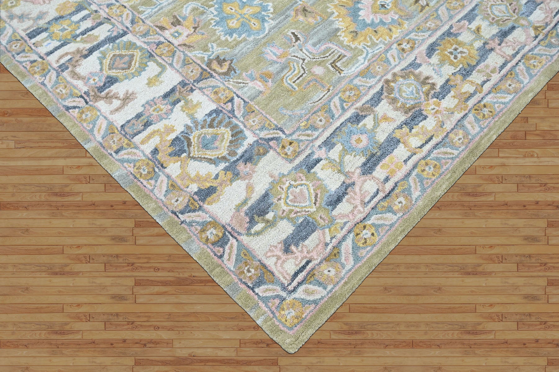 Multi Size Olive Green Aqua Burnt Orange Color Hand Tufted Handmade Wool Modern & Contemporary Oriental Rug