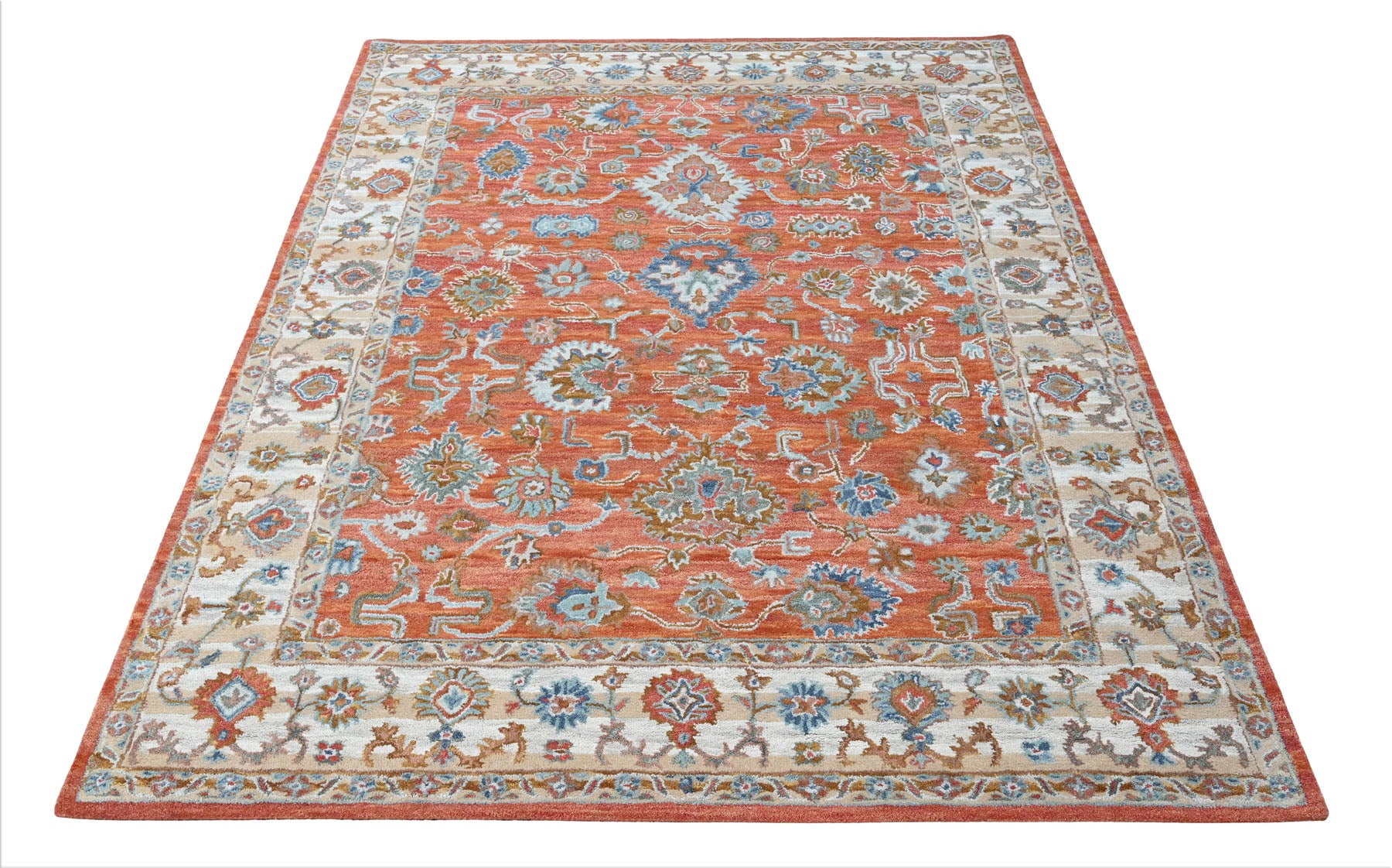 Multi Size Rust Burnt Orange Blue Color Hand Tufted Handmade Wool Modern & Contemporary Oriental Rug