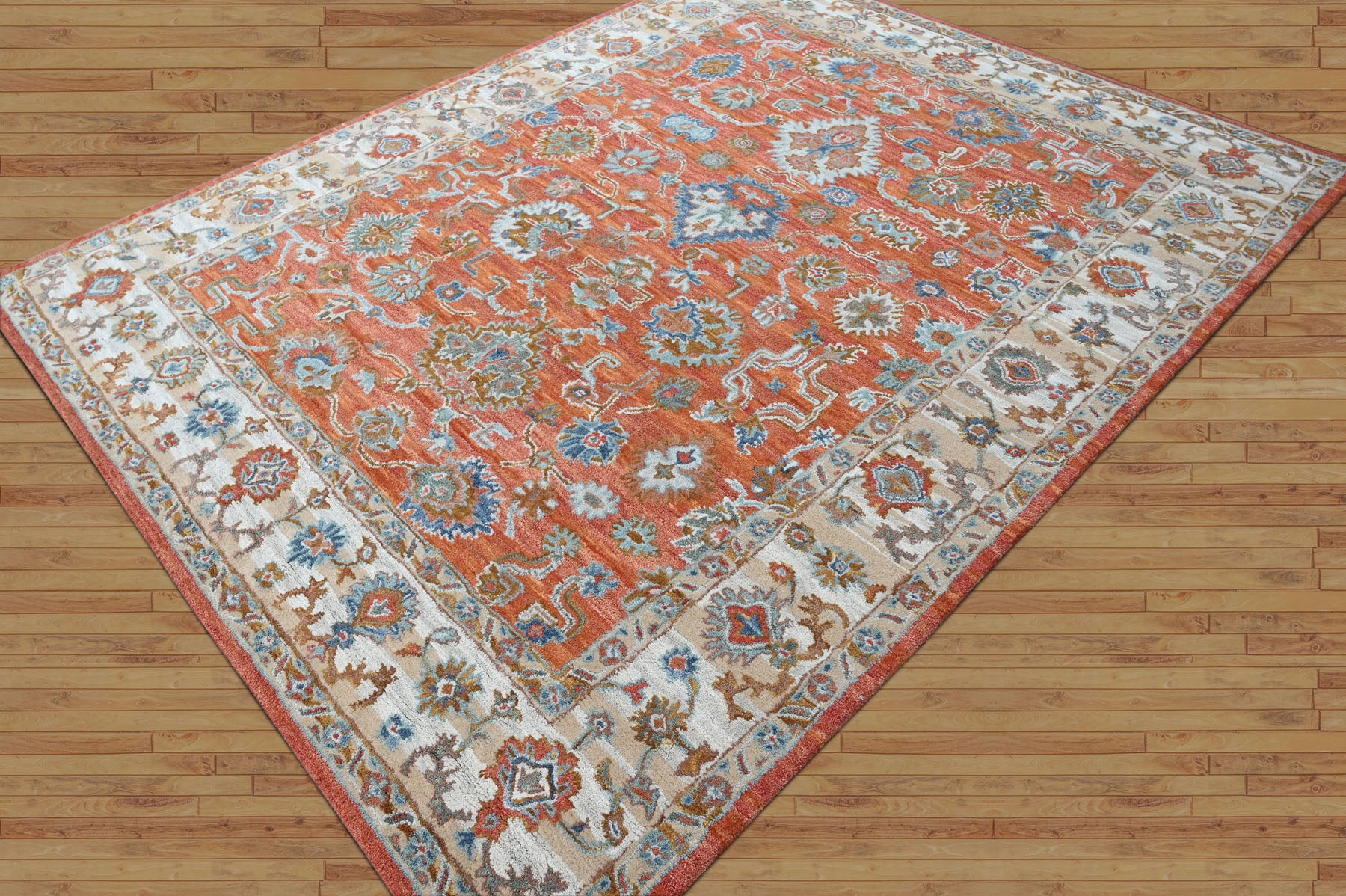 Multi Size Rust Burnt Orange Blue Color Hand Tufted Handmade Wool Modern & Contemporary Oriental Rug