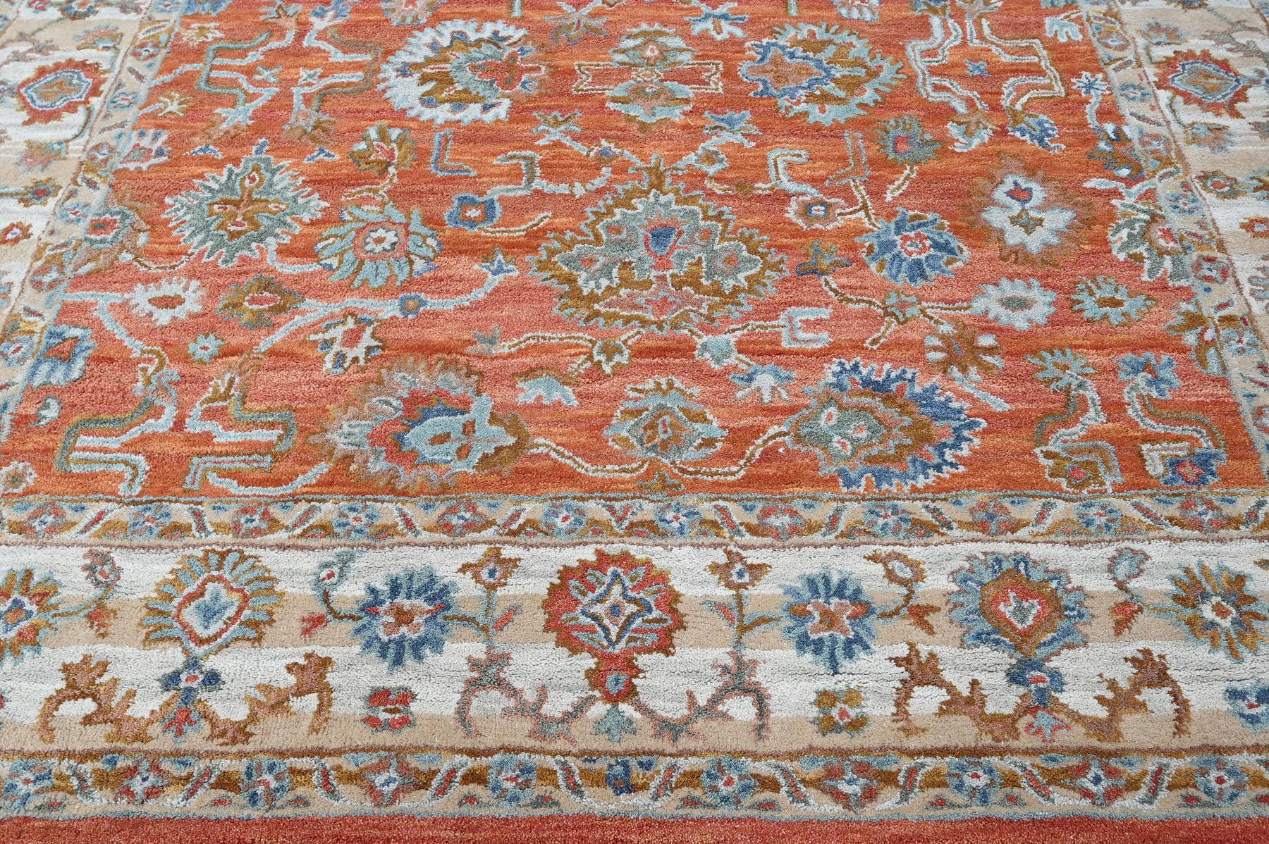 Multi Size Rust Burnt Orange Blue Color Hand Tufted Handmade Wool Modern & Contemporary Oriental Rug