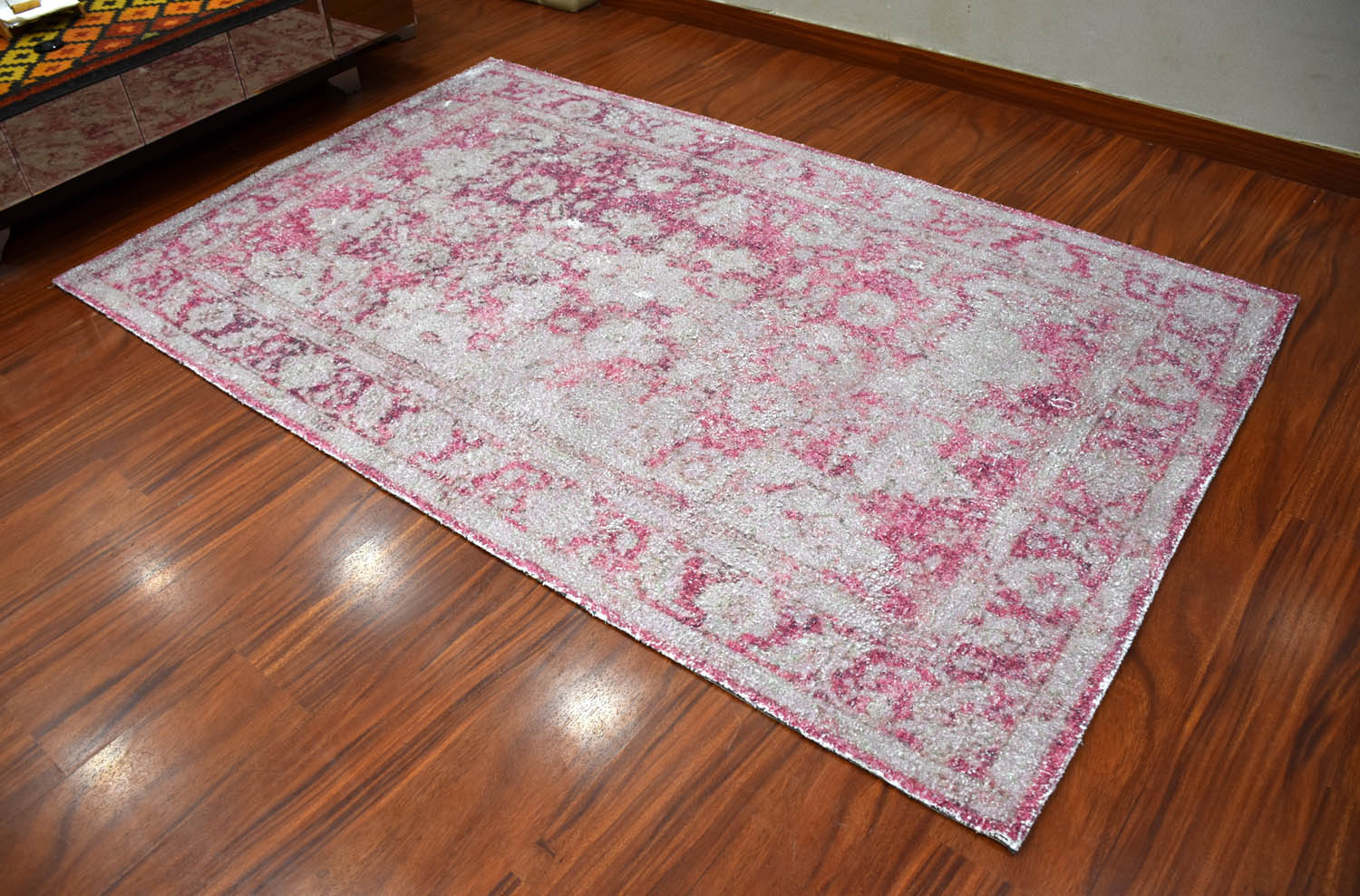 Multi Size Pale Pink Beige Color Hand Woven All-Over Polyester Contemporary Oriental Rug