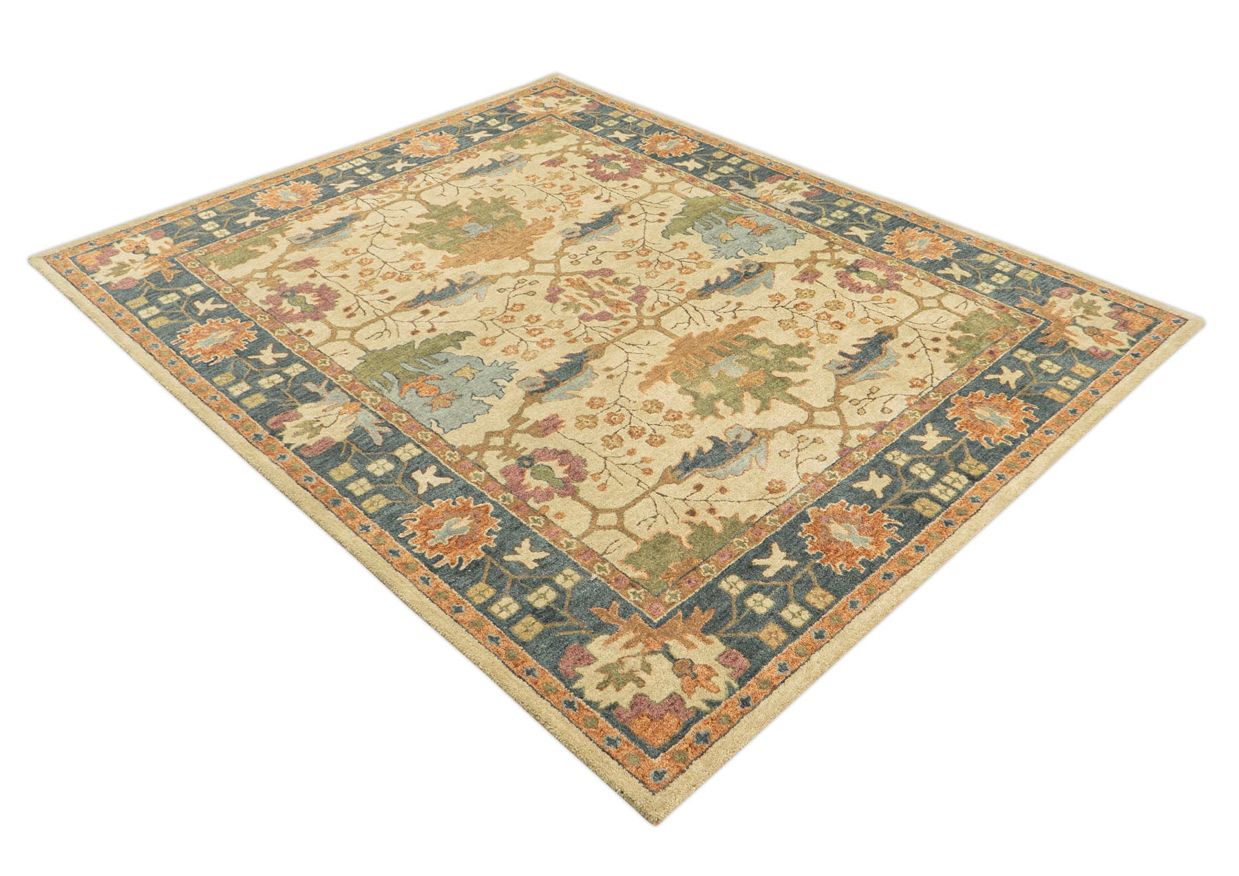 Multi Size Light Gold Blue Burnt Orange Color Hand Tufted  Wool  Oriental Rug