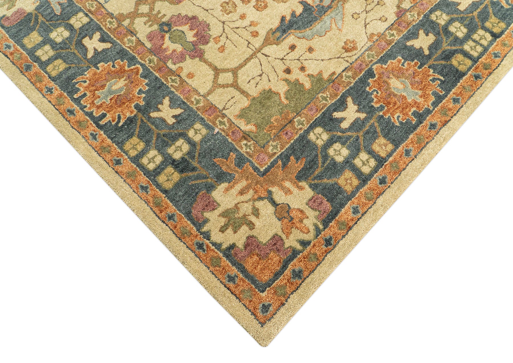 Multi Size Light Gold Blue Burnt Orange Color Hand Tufted  Wool  Oriental Rug