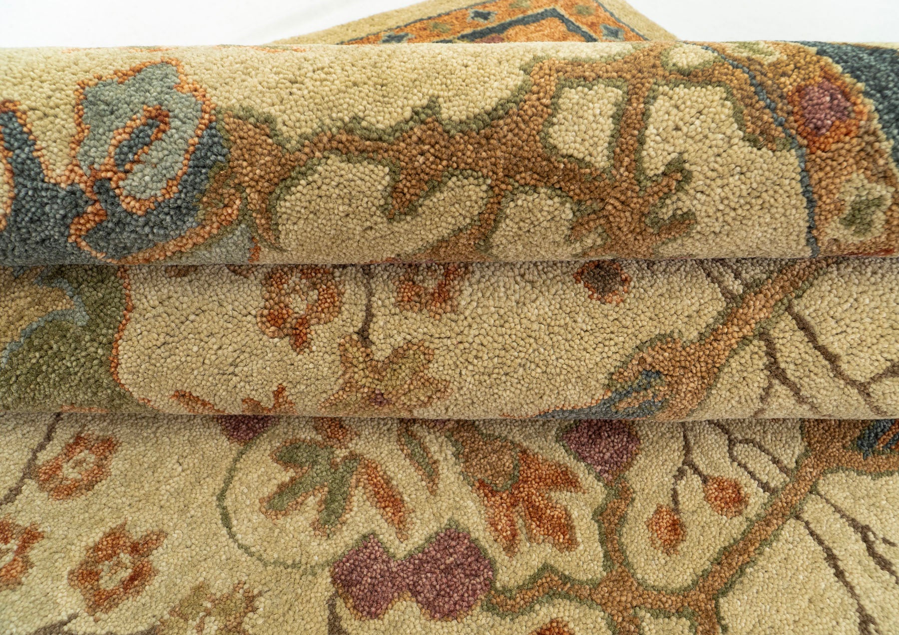 Multi Size Light Gold Blue Burnt Orange Color Hand Tufted  Wool  Oriental Rug
