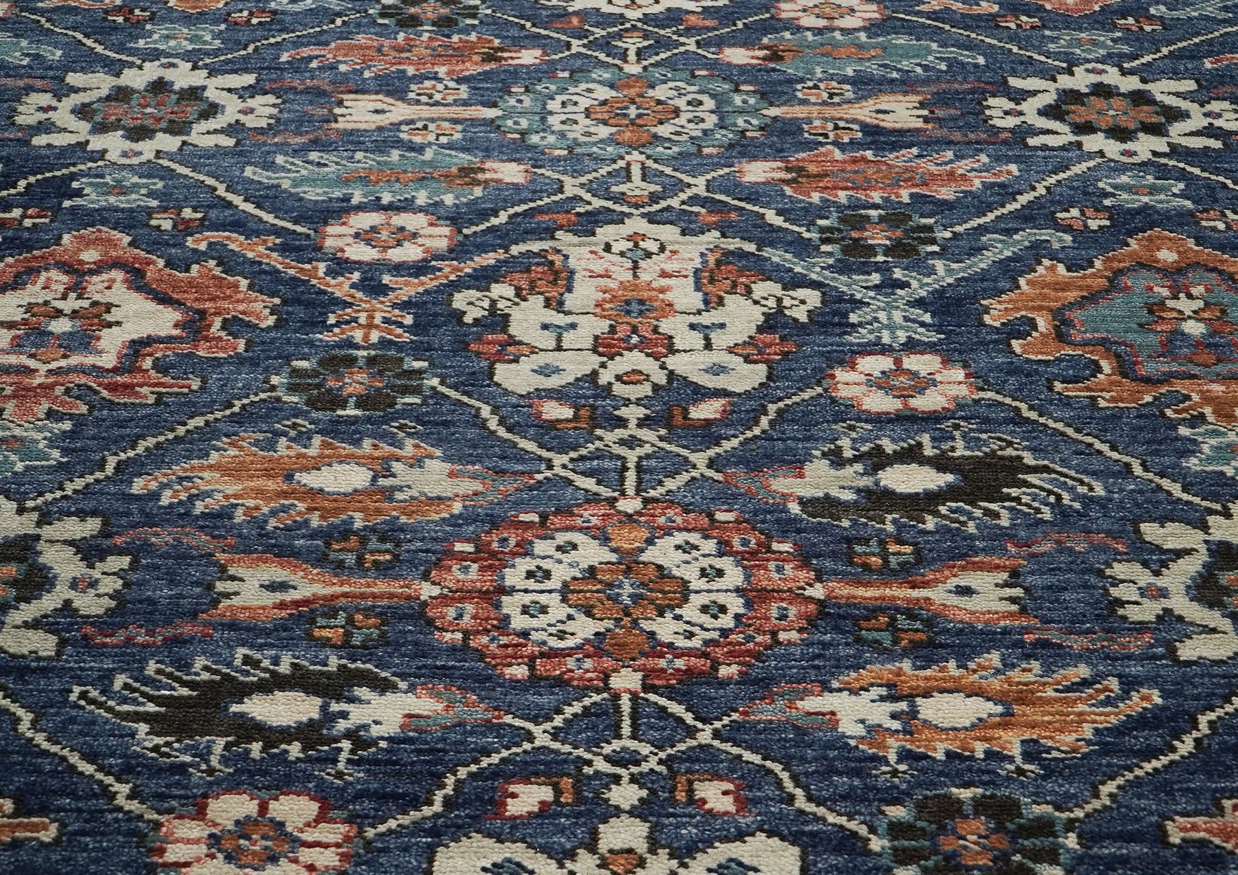 12x15 Navy, Burnt Orange, Beige Color Hand Knotted Oushak Wool Arts & Crafts Oriental Rug