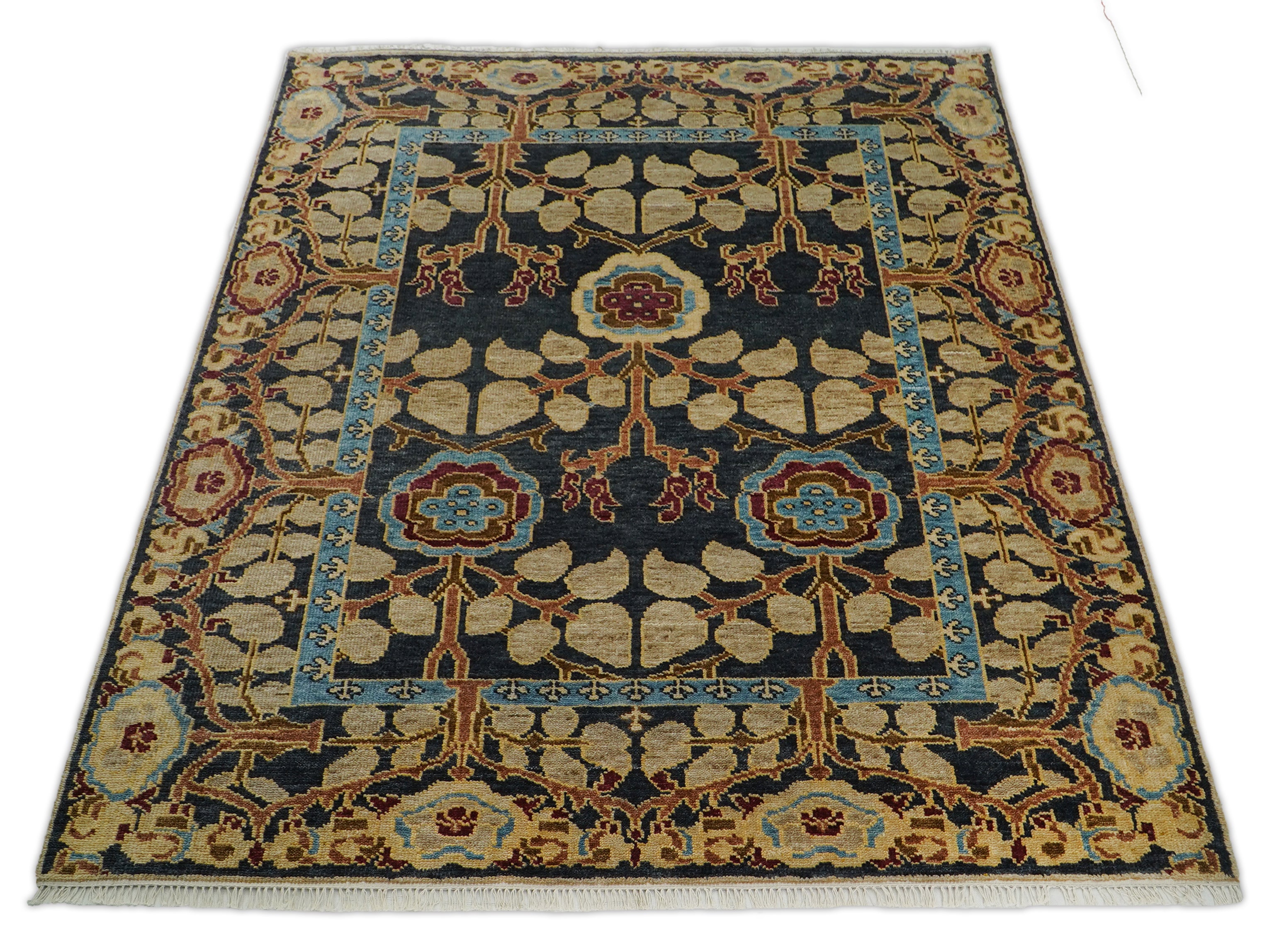 LoomBloom Multi Size Charcoal Hand Knotted Wool Arts and Crafts Stained Glass Oushak Oriental Area Rug