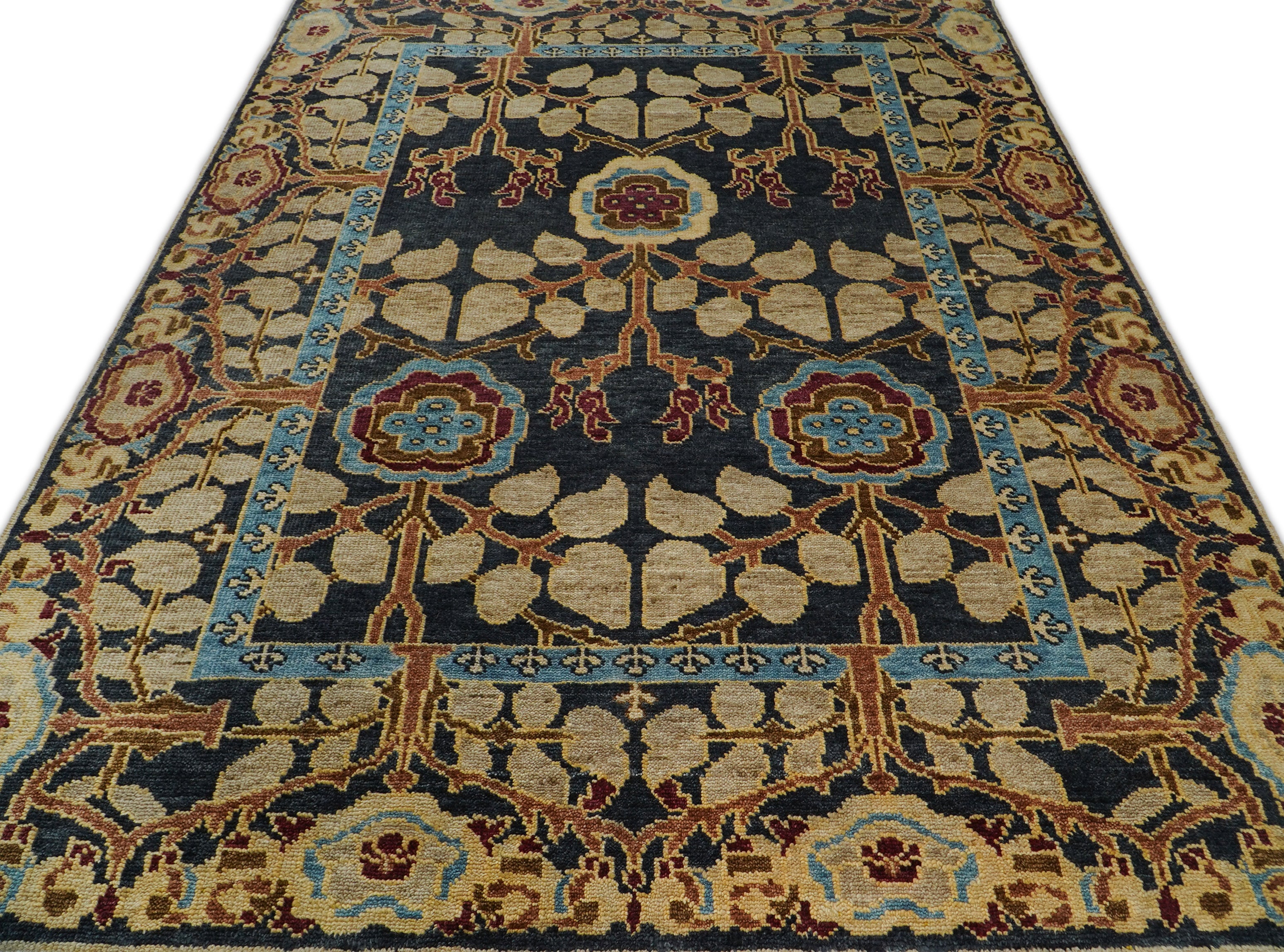 LoomBloom Multi Size Charcoal Hand Knotted Wool Arts and Crafts Stained Glass Oushak Oriental Area Rug