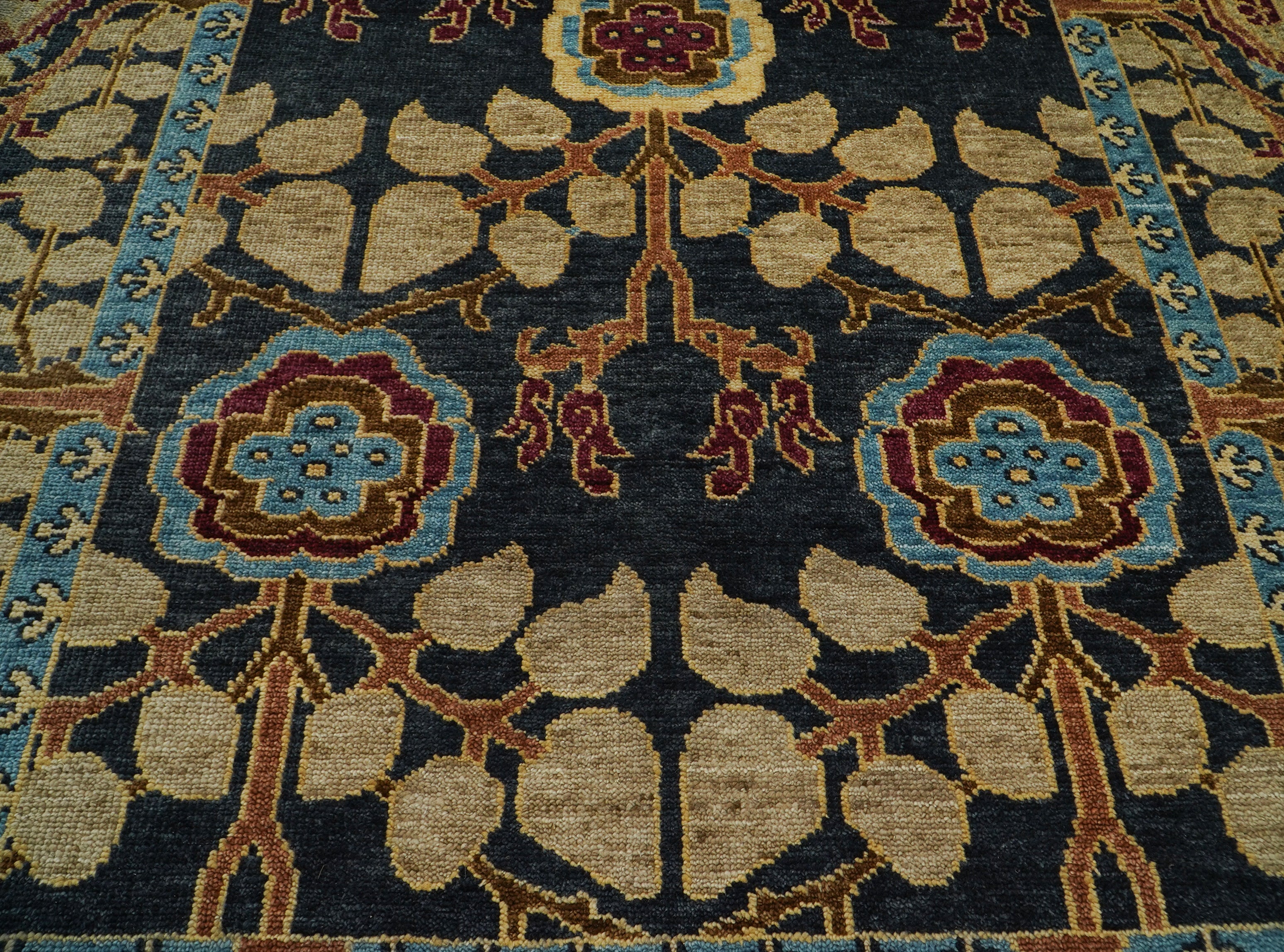 LoomBloom Multi Size Charcoal Hand Knotted Wool Arts and Crafts Stained Glass Oushak Oriental Area Rug