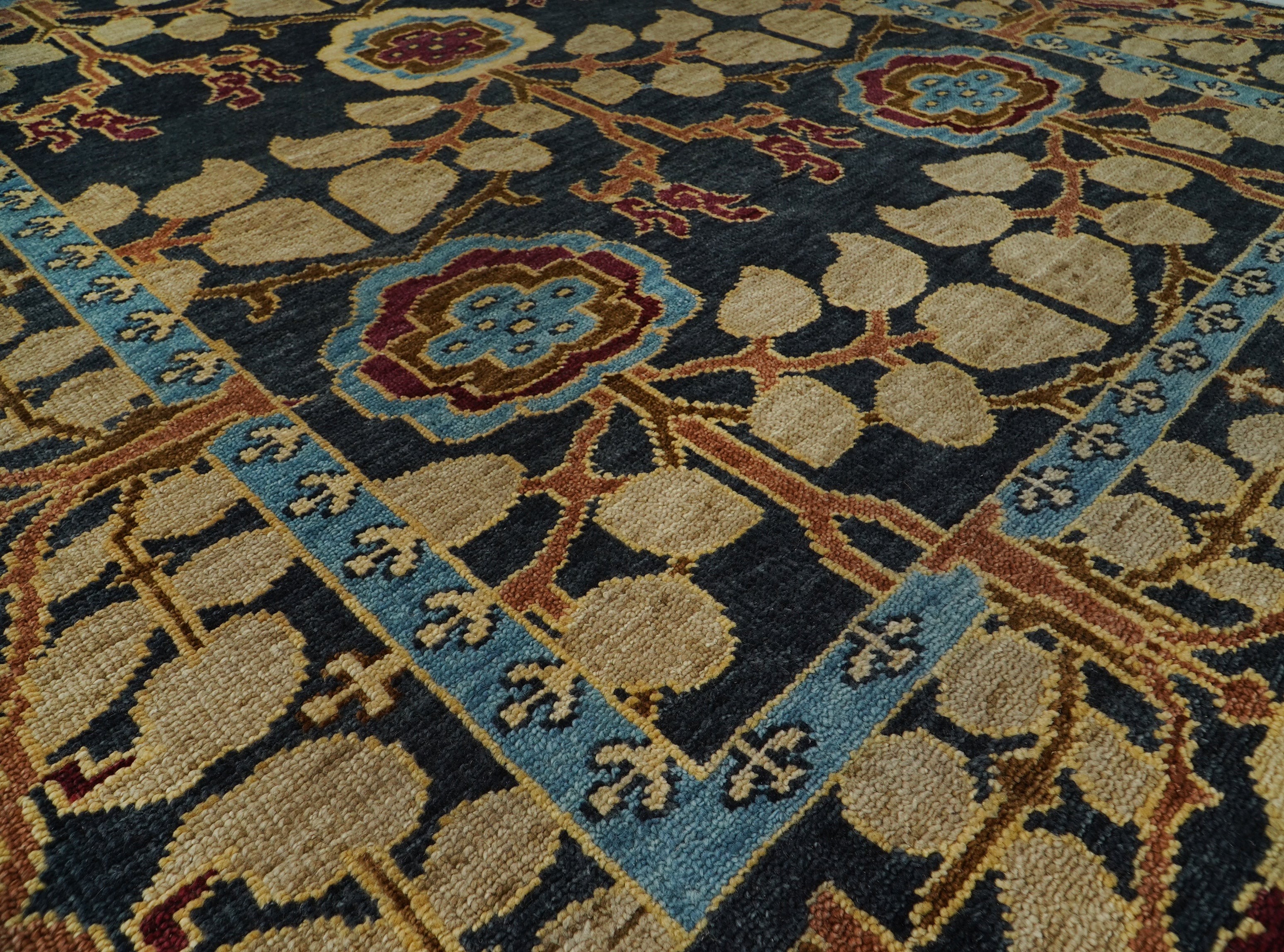LoomBloom Multi Size Charcoal Hand Knotted Wool Arts and Crafts Stained Glass Oushak Oriental Area Rug