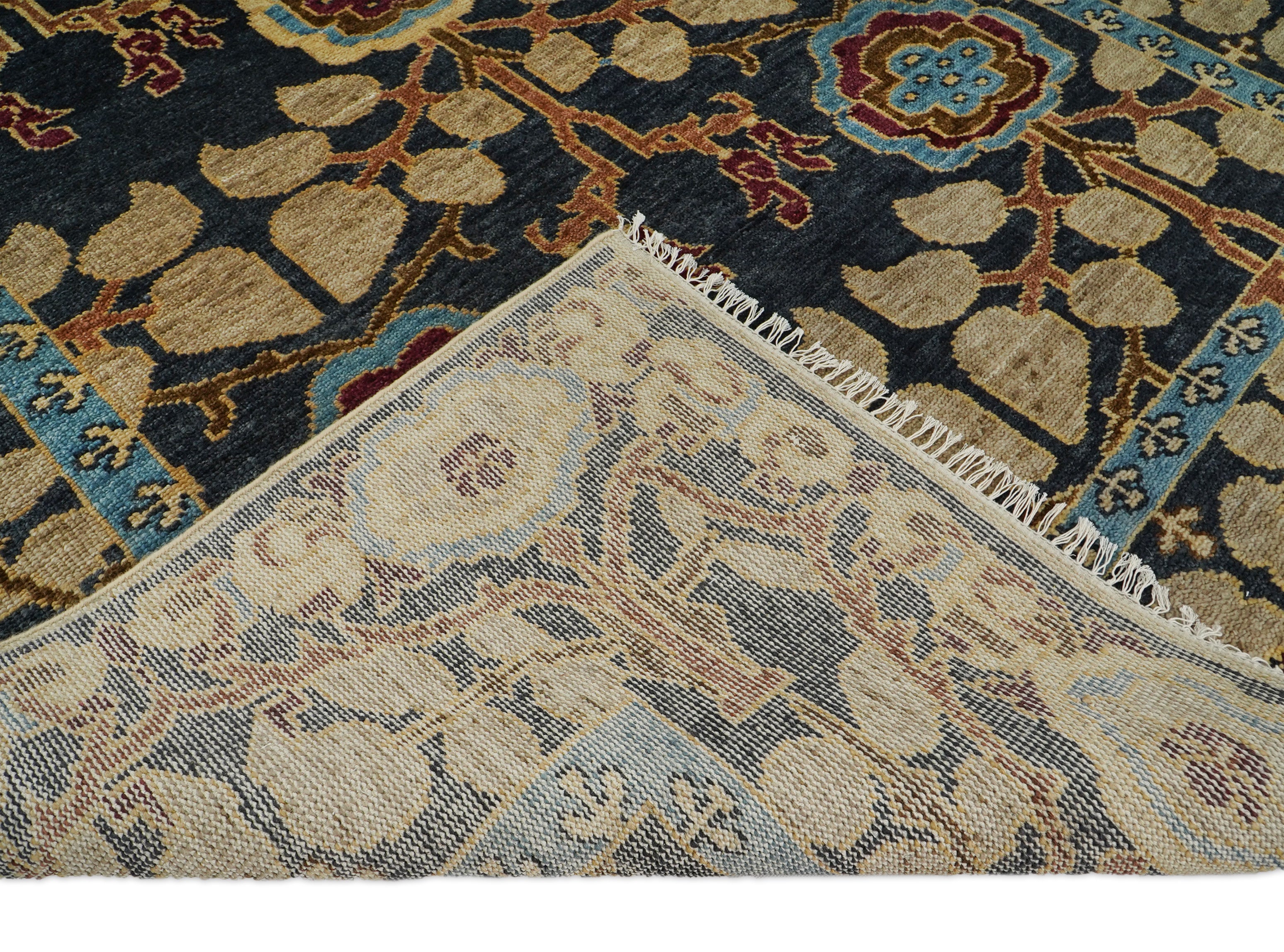 LoomBloom Multi Size Charcoal Hand Knotted Wool Arts and Crafts Stained Glass Oushak Oriental Area Rug
