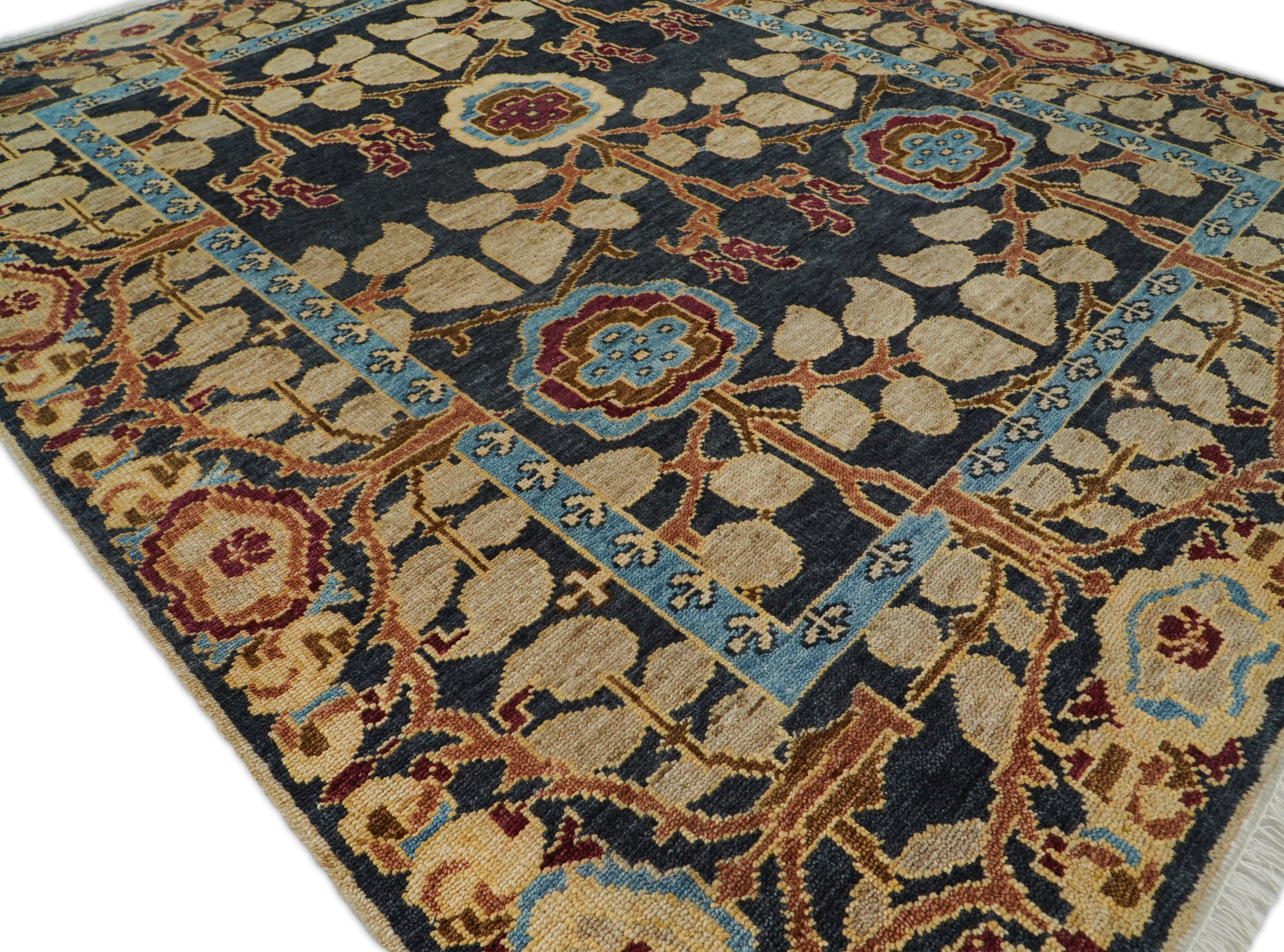 LoomBloom Multi Size Charcoal Hand Knotted Wool Arts and Crafts Stained Glass Oushak Oriental Area Rug