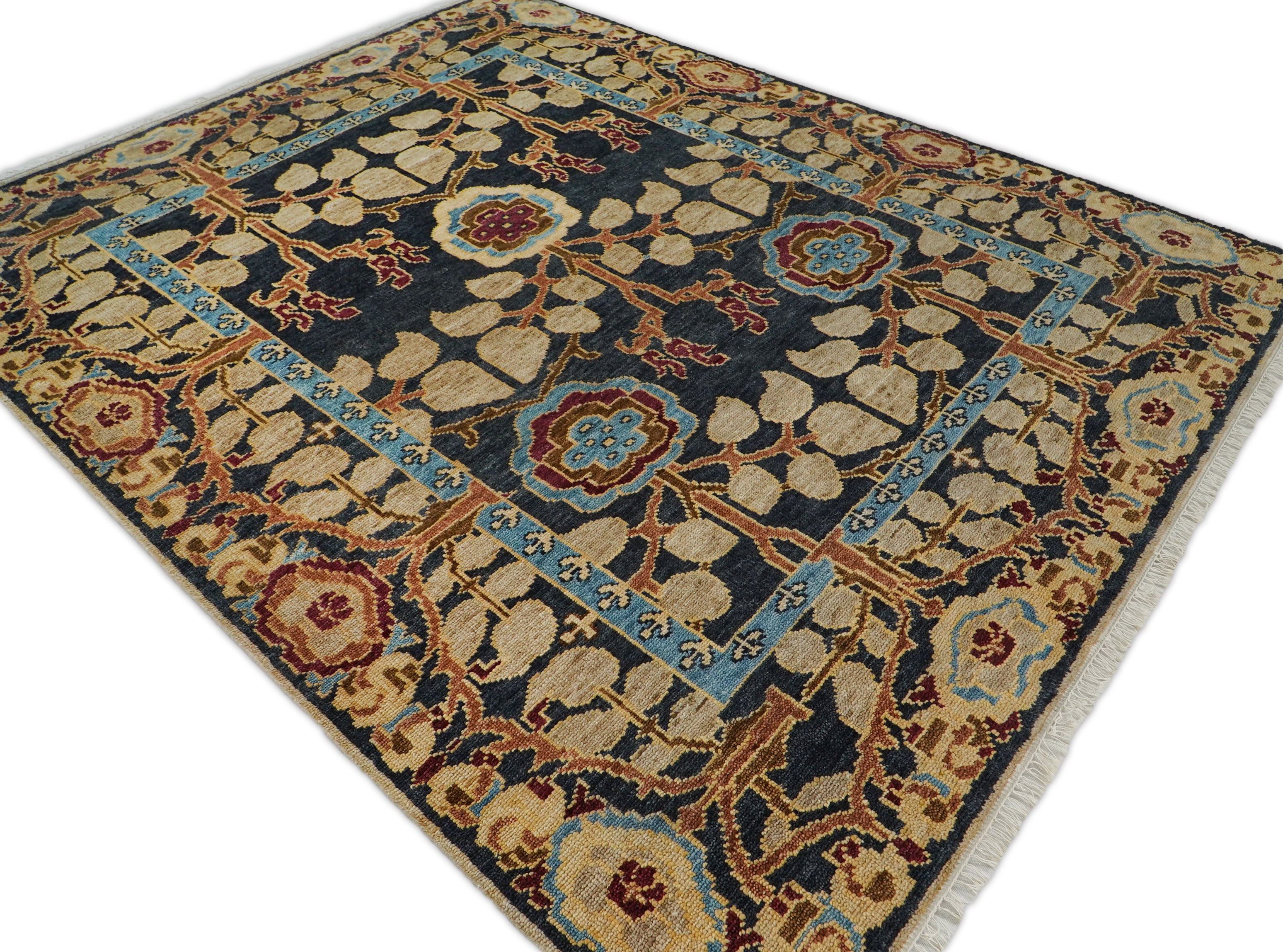 LoomBloom Multi Size Charcoal Hand Knotted Wool Arts and Crafts Stained Glass Oushak Oriental Area Rug
