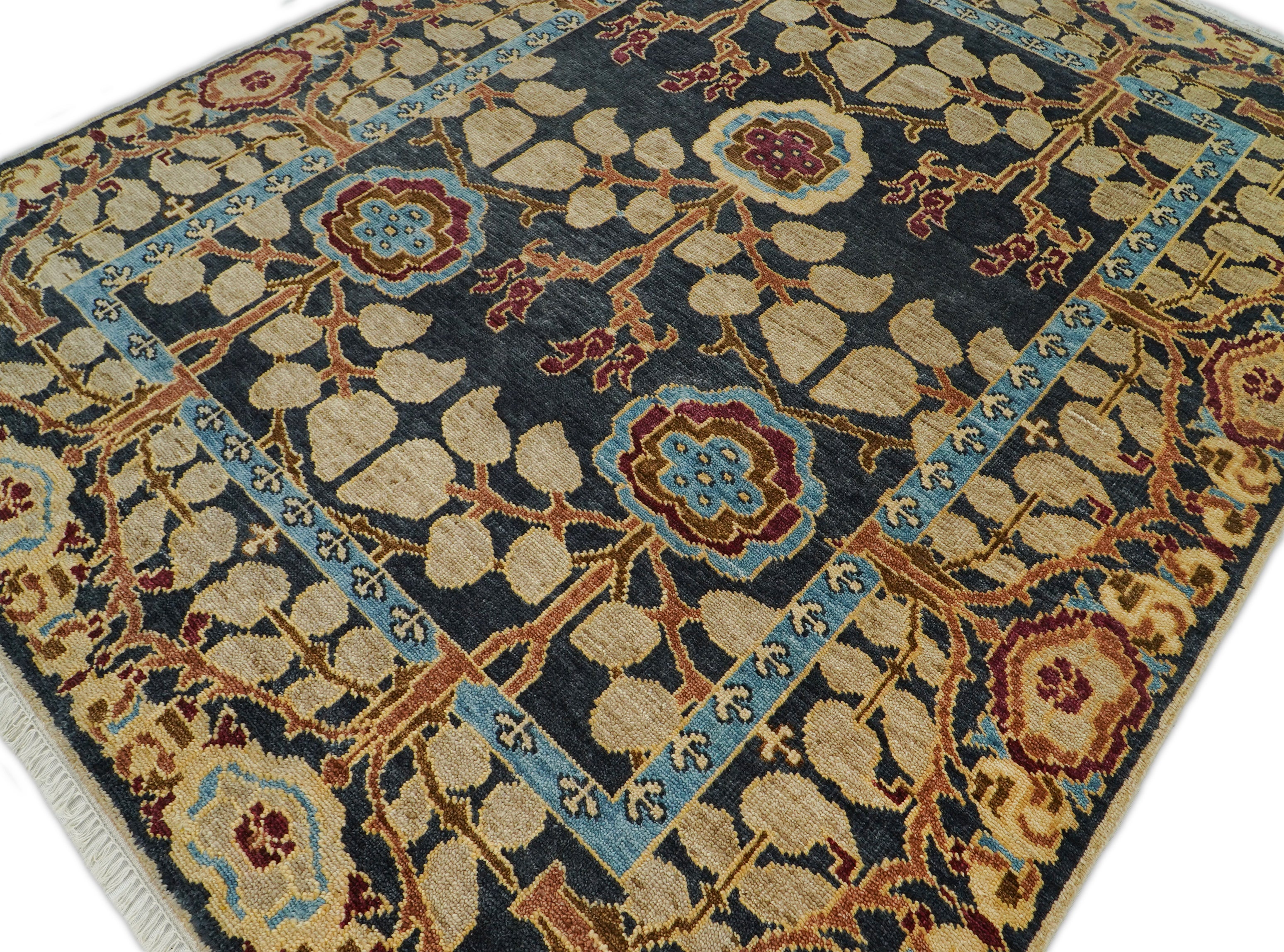 LoomBloom Multi Size Charcoal Hand Knotted Wool Arts and Crafts Stained Glass Oushak Oriental Area Rug