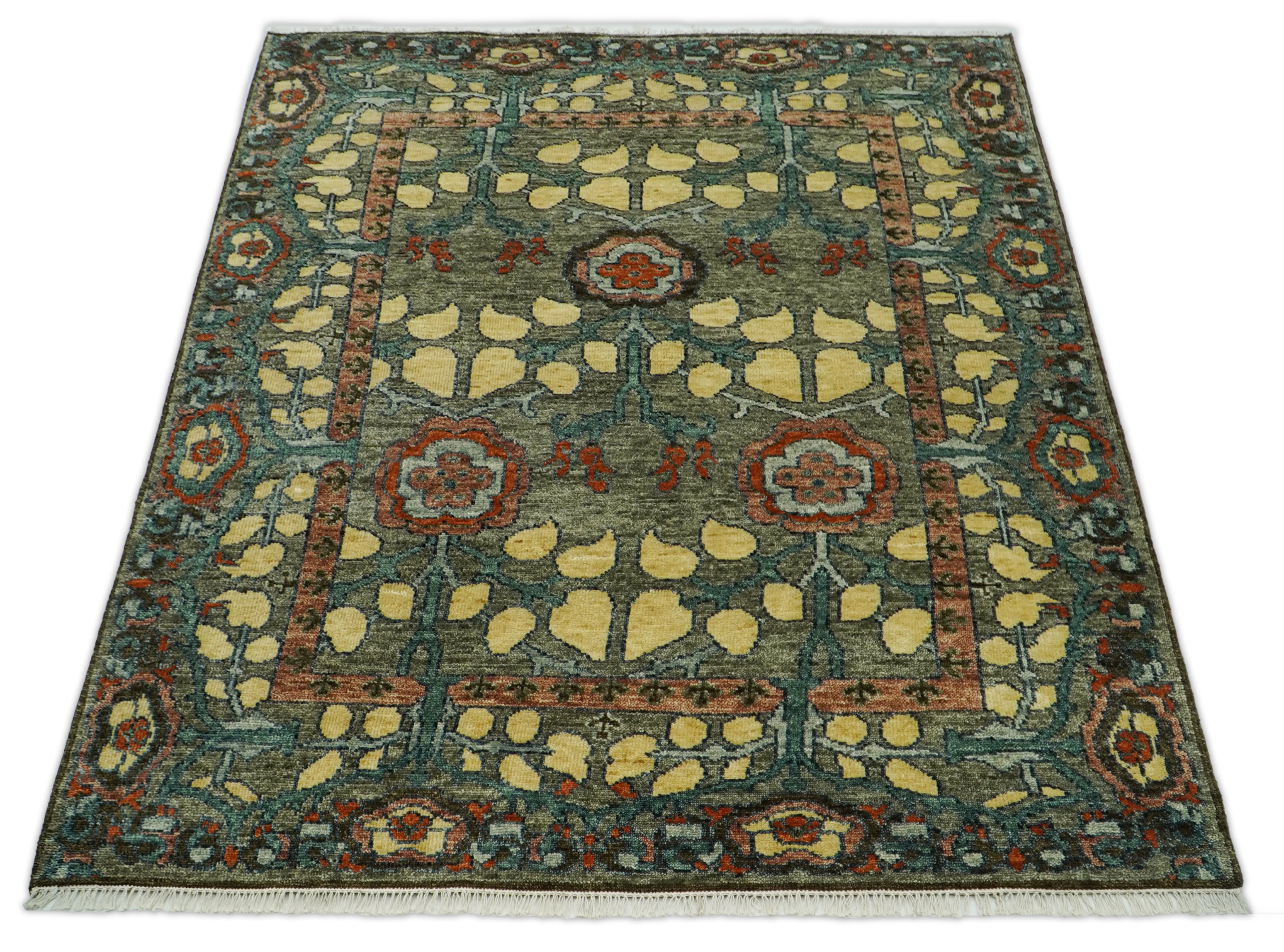 LoomBloom Multi Size Moss Hand Knotted Wool Arts and Crafts Stained Glass Oushak Oriental Area Rug